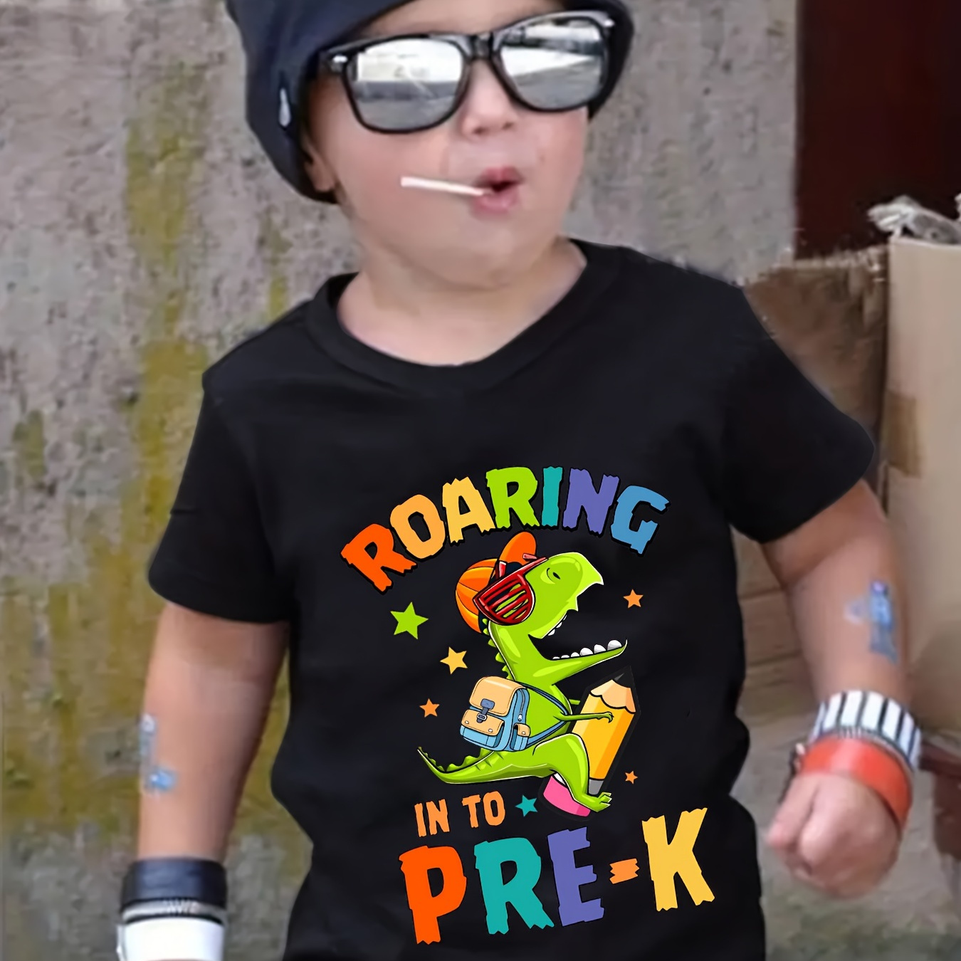 

Casual Comfy Boy's Summer Top - Roaring In To Pre-k Print Short Sleeve Crew Neck T-shirt - Creative Tee As Gift