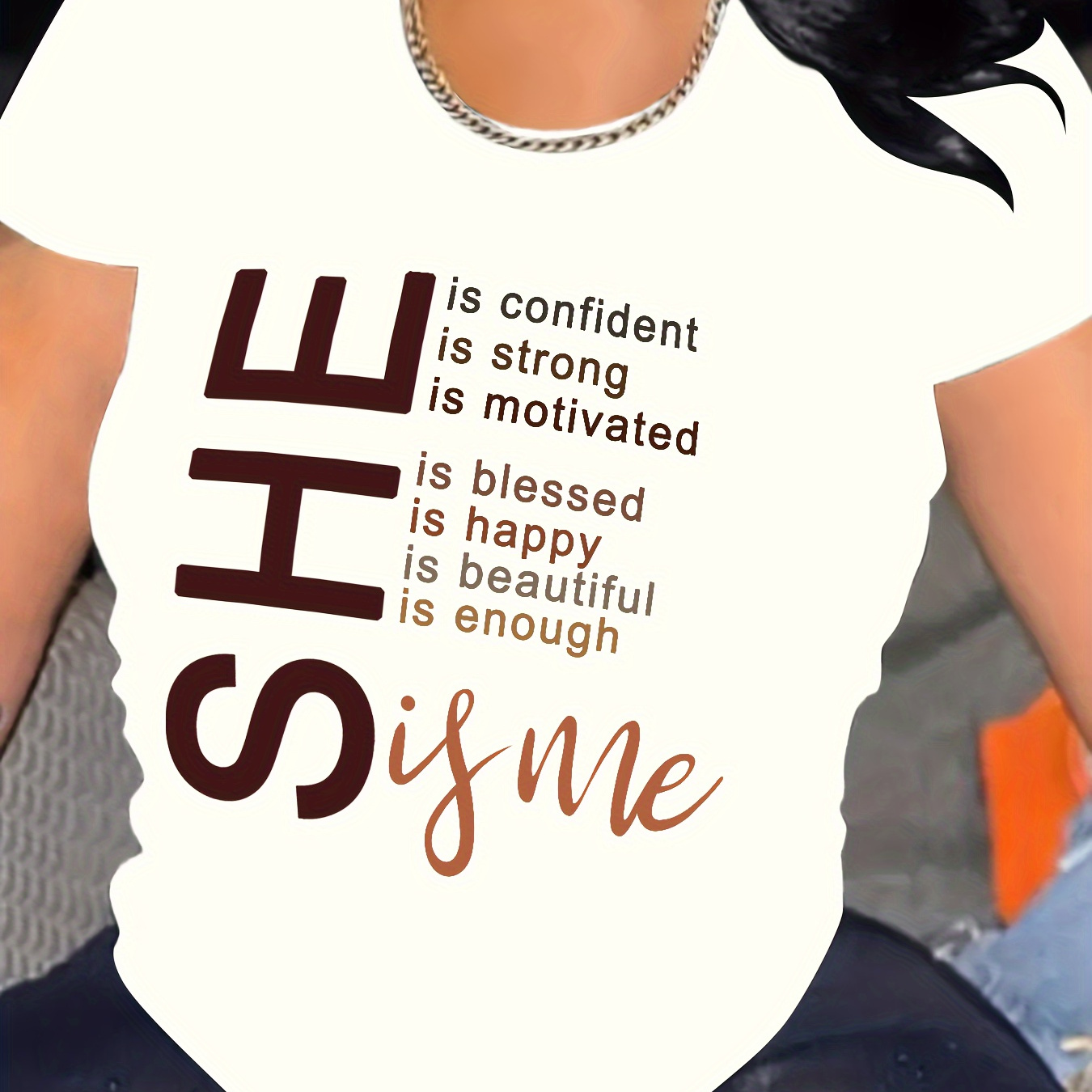 

Inspirational Women's T-shirt, "she Is..." White Casual Summer Tee, Loose Fit, Short Sleeve, Top With Positive Quotes