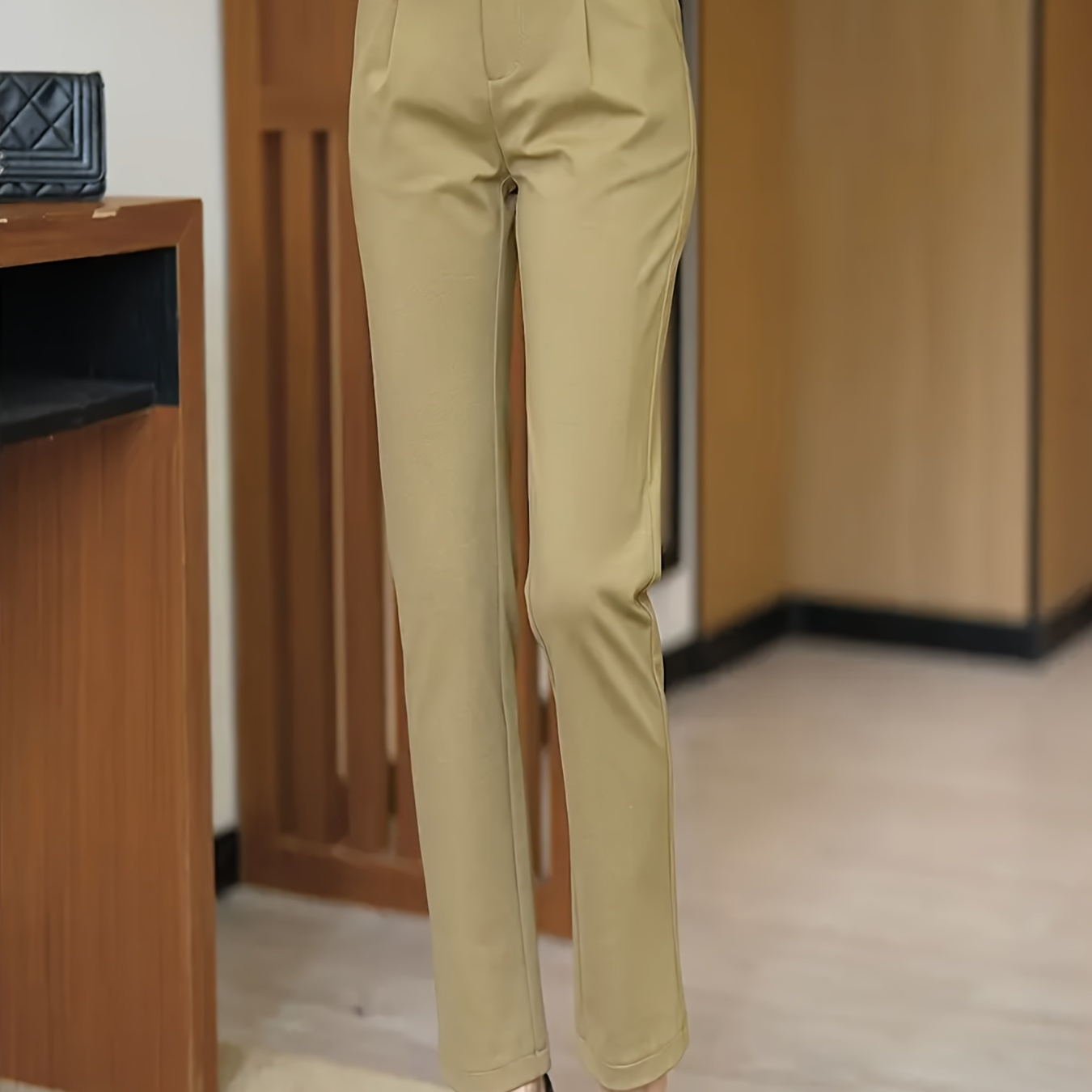 

Solid Color Button Front Pants, Elegant High Waist Straight Leg Pants For Office & Work, Women's Clothing