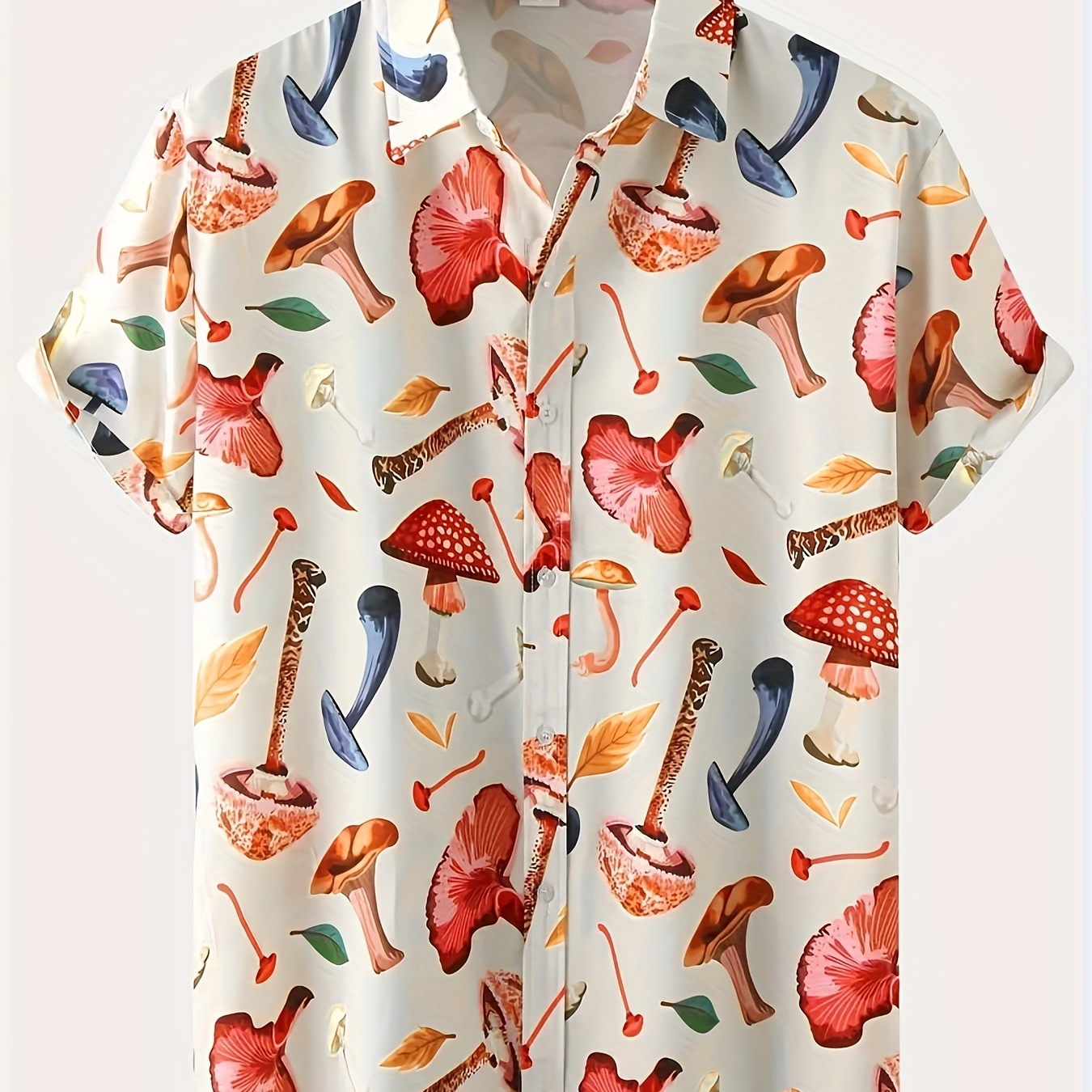 

Colorful Mushroom Full Print Men's Casual Short Sleeve Beach Hawaiian Shirt For Summer Holiday