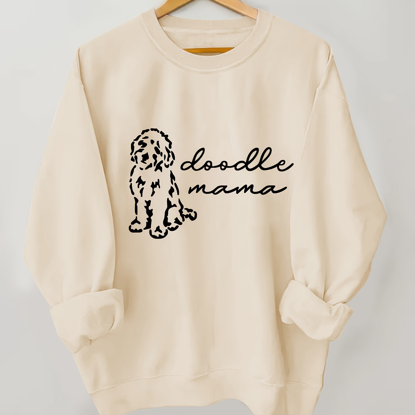 

Women's Casual Crew Neck Long Sleeve Sweatshirt With Doodle Mama Print, 100% Polyester Knit Fabric, Alphabet Pattern - All Season Comfort