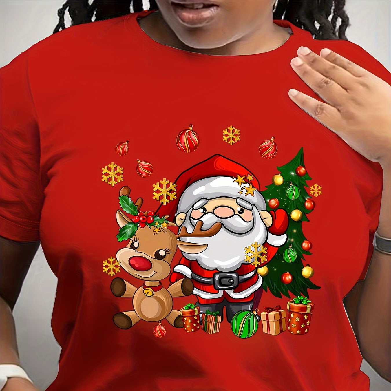 

1pc Women's Christmas Sleeve Round T-, Polyester , Tee, Regular Fit, All