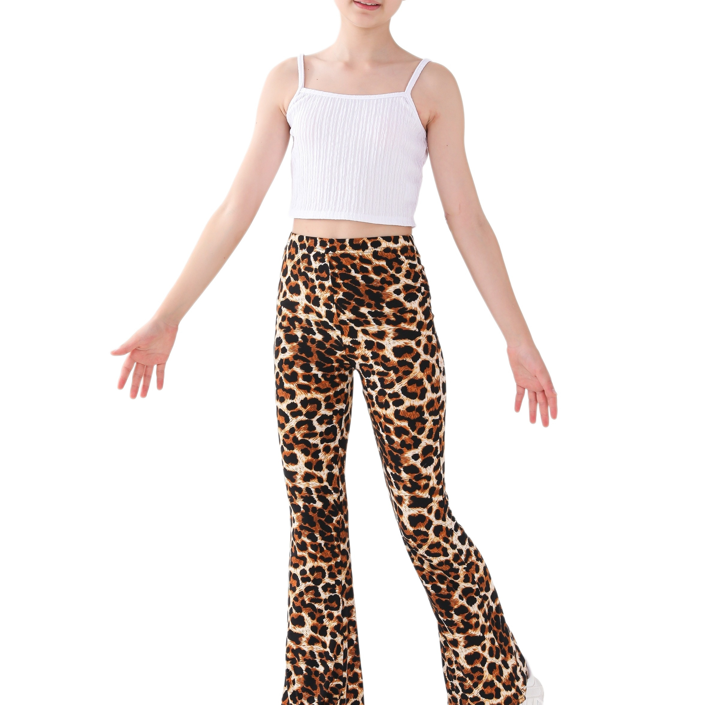 

Girls Stylish & High Stretch Allover Leopard Pattern Flared Pants For Spring & Summer