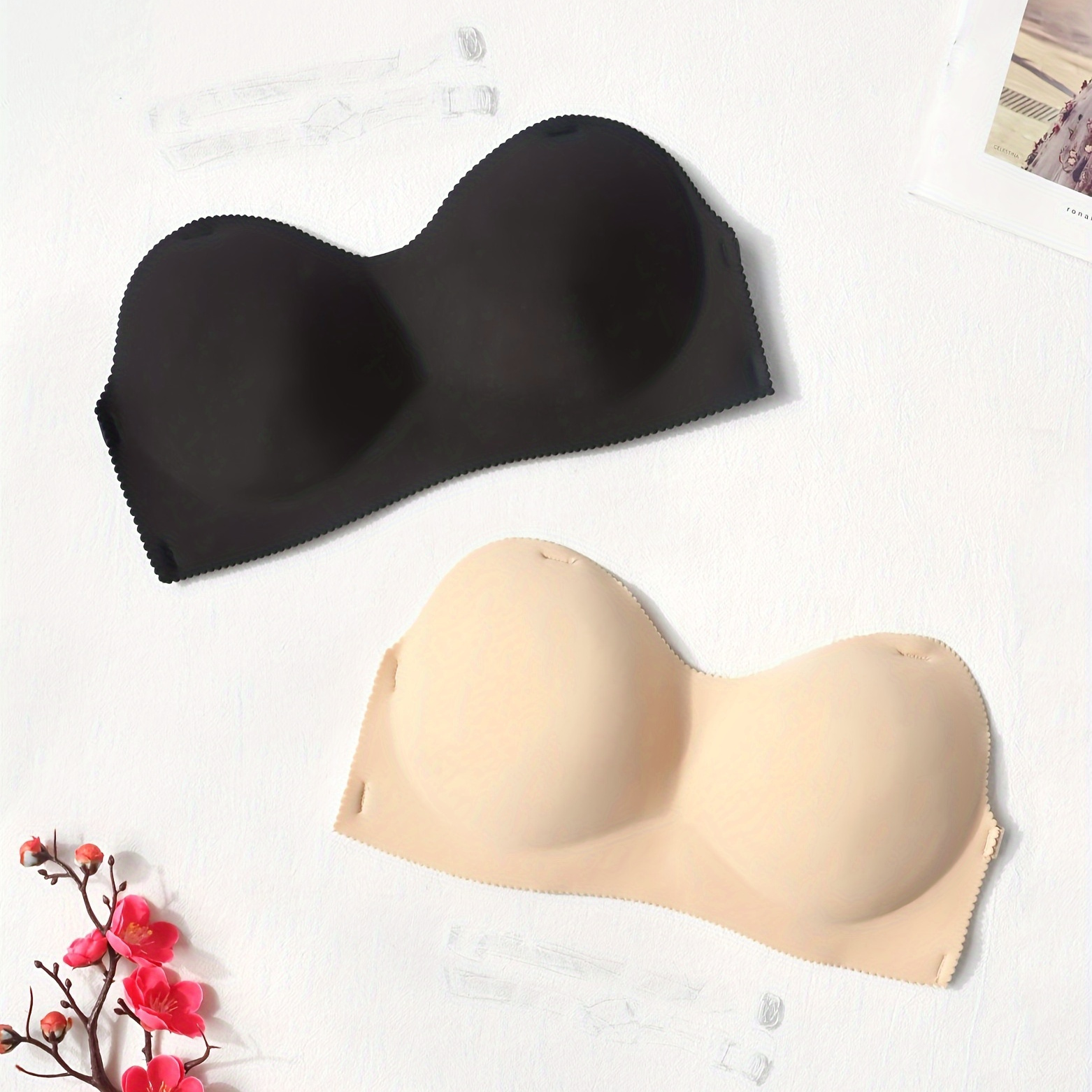 

2pcs Set Of Hot-selling Strapless Half-piece Bra, Medium Cup, Sexy Female Fashion, Invisible Strapless, , Side Bag