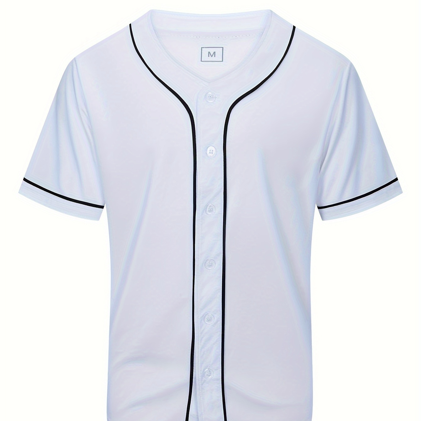 

Men's V-neck Baseball Jersey - 100% Polyester Knit Fabric, Short Sleeve, Regular Fit, Casual Sports Top For Weekend, Spring/summer/fall - Solid Color, Button Detail, Slight Stretch