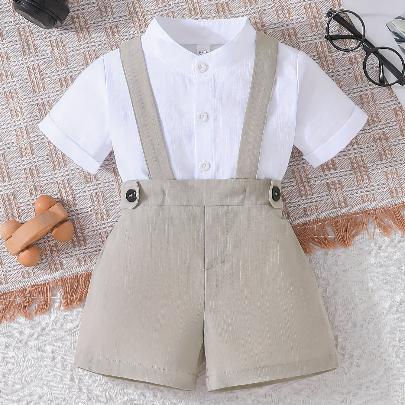 

2pcs Baby's Casual Gentleman Summer Set, Short Sleeve Shirt & Shorts, Baby Boy's Clothing, As Gift