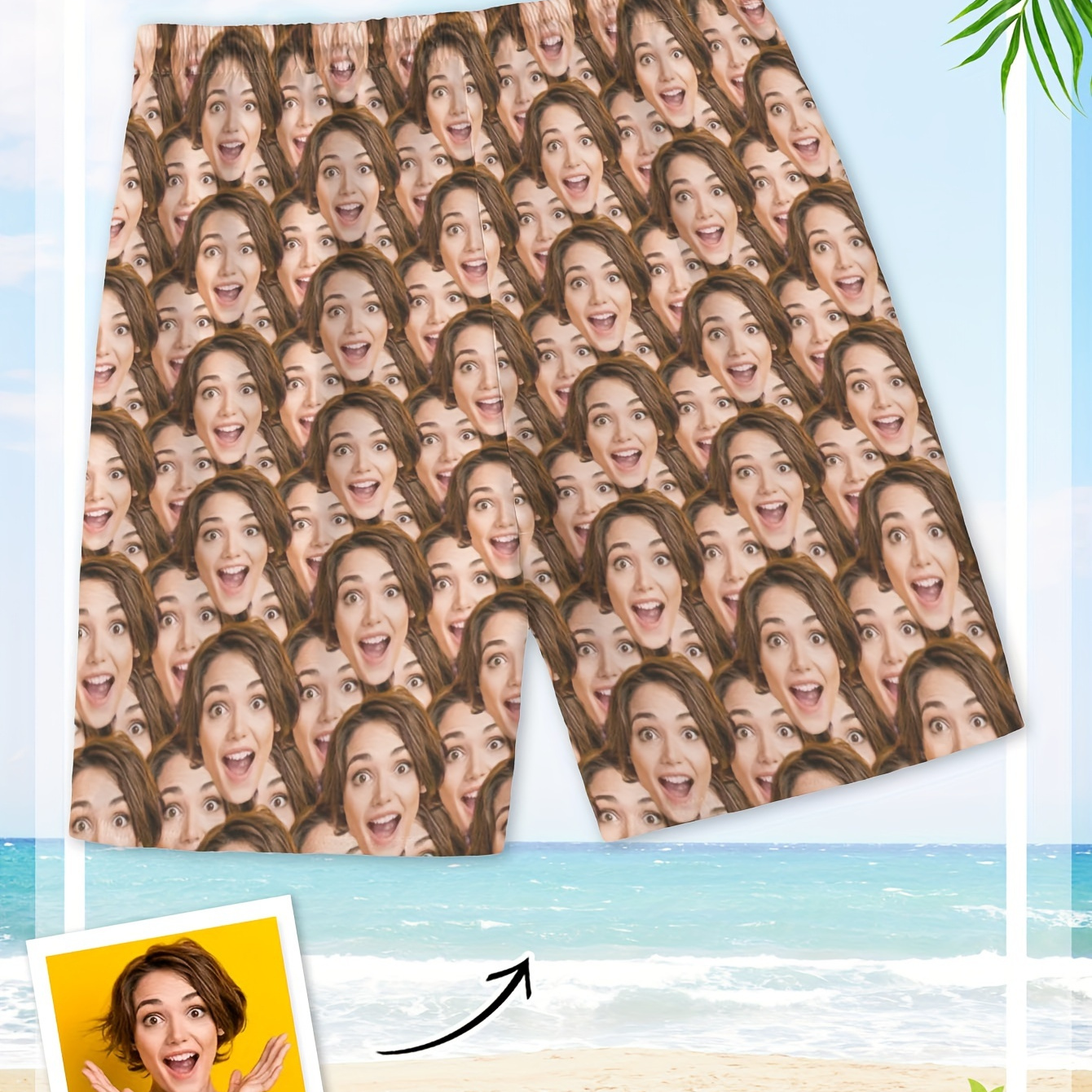 

Plus Size Custom Casual Beach Shorts, Men's "your Photo" Graphic Print Swim Trunks, Comfortable Breathable Drawstring Shorts, Unique Gift