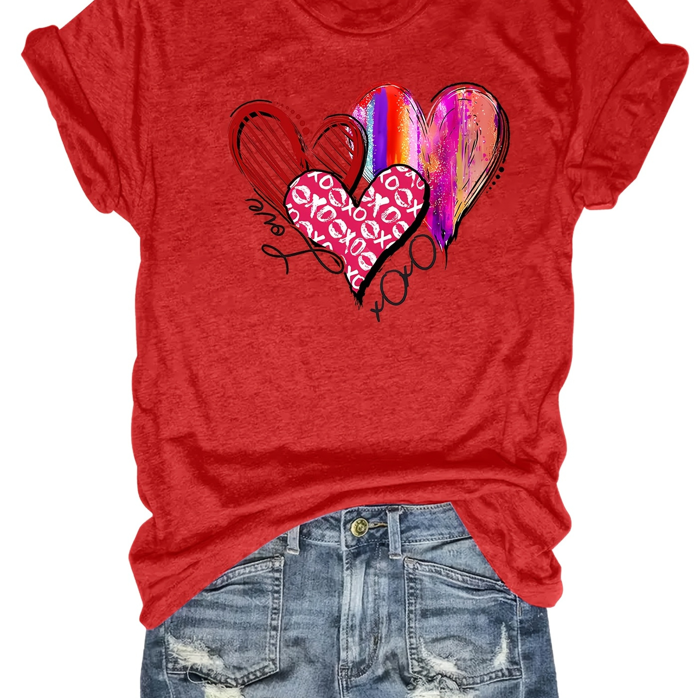 

Valentine's Day Love -graphic Printing-spring And Summer Casual Short-sleeved T-shirts-fashionable Women's Clothing