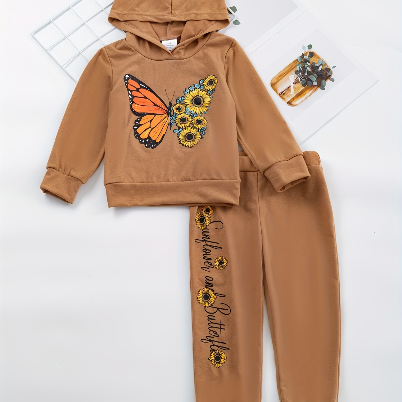 

Toddler Girl's Trendy Outfit 2pcs, Hoodie & Sweatpants Set, Sunflower And Butterfly Print Baby Kid's Clothes For Spring Fall