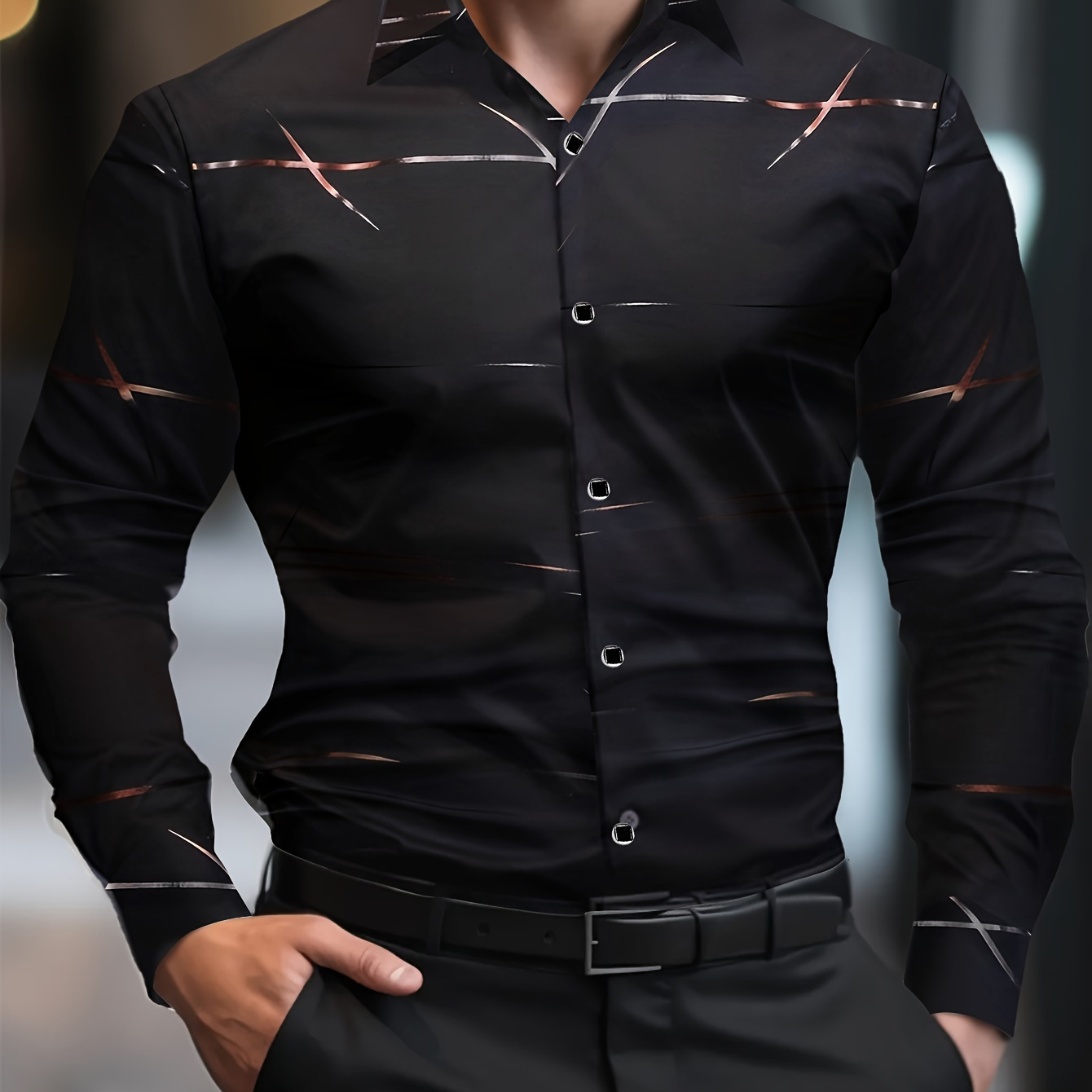 

Stylish Pattern Men's Casual Long Sleeve Shirt For Summer, Men's Outfits