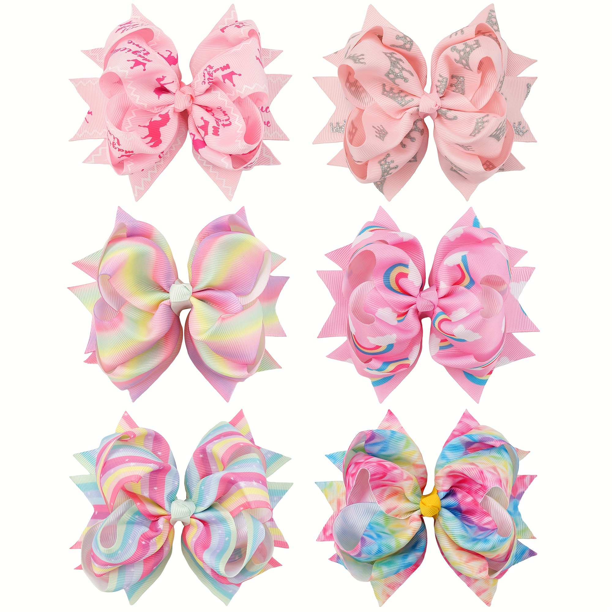 

6pcs/set Rainbow Color Bow Hair Clip, Women Large Flower Hair Clip Hair Accessories For Women