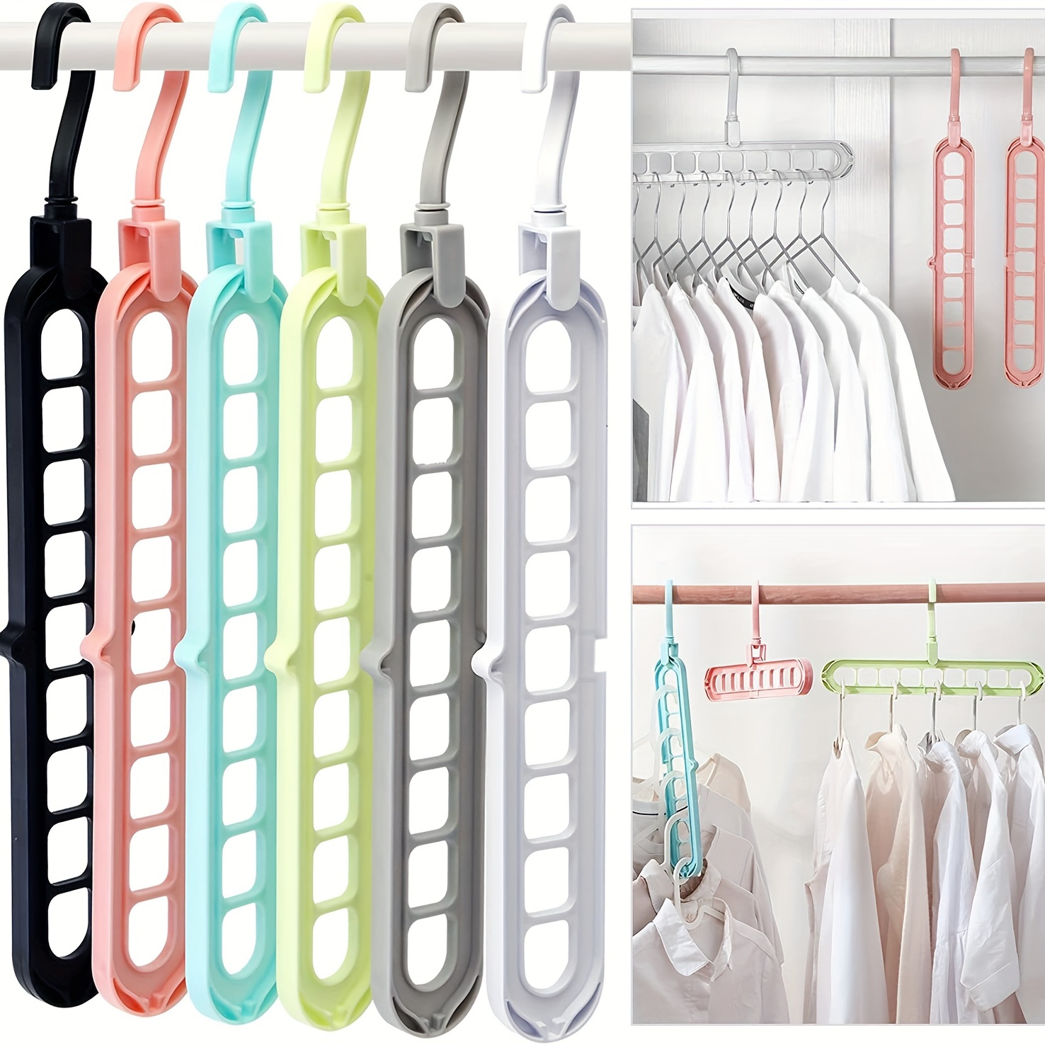 

5pcs Multifunctional Closet Organizer With 9 Hole Coat Hanger For College Dorm Room And Bedroom Wardrobe - Space Saving Hanging Shelves System For Girls