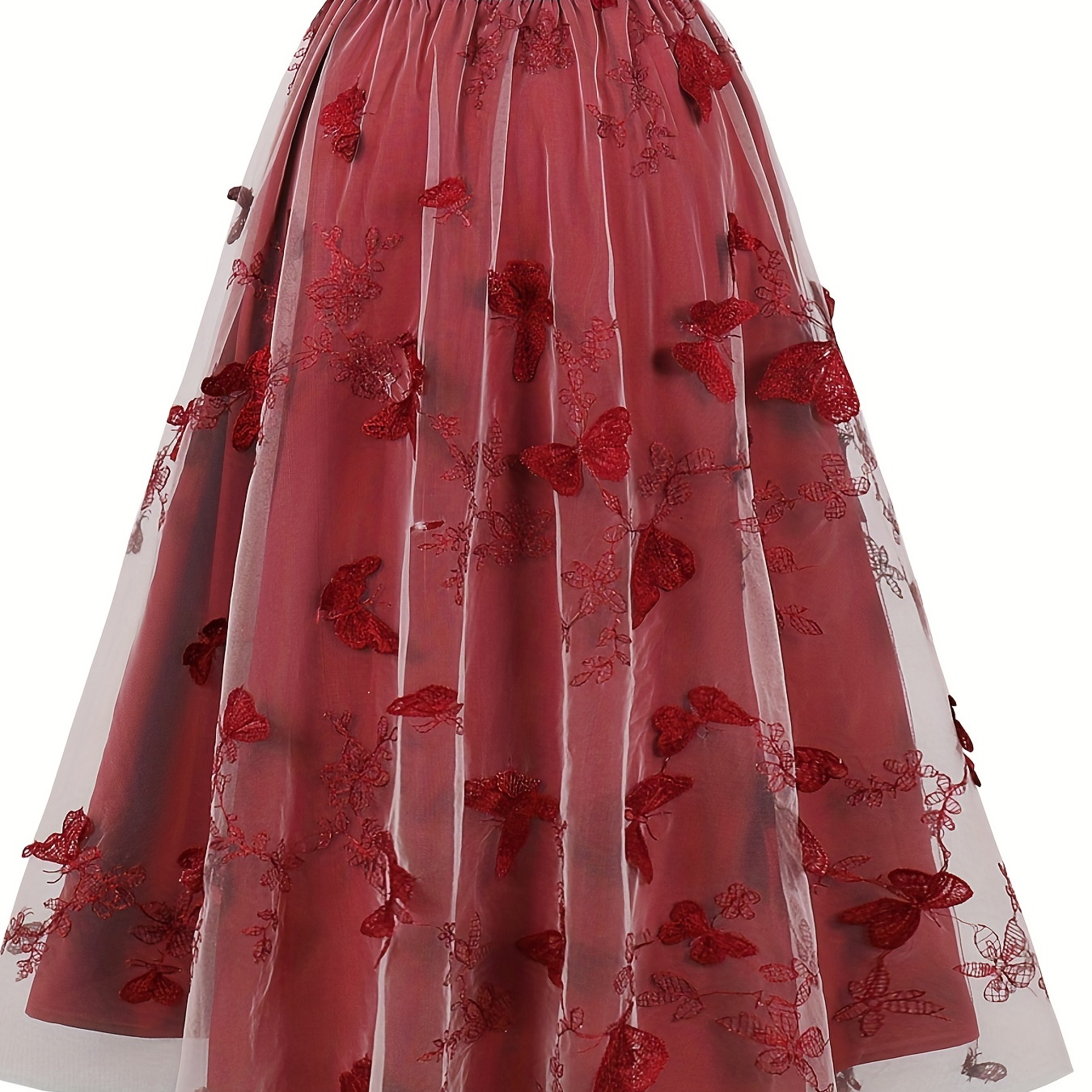 

Floral Print Mesh Overlay Skirt, Elegant Skirt For Spring & Summer, Women's Clothing