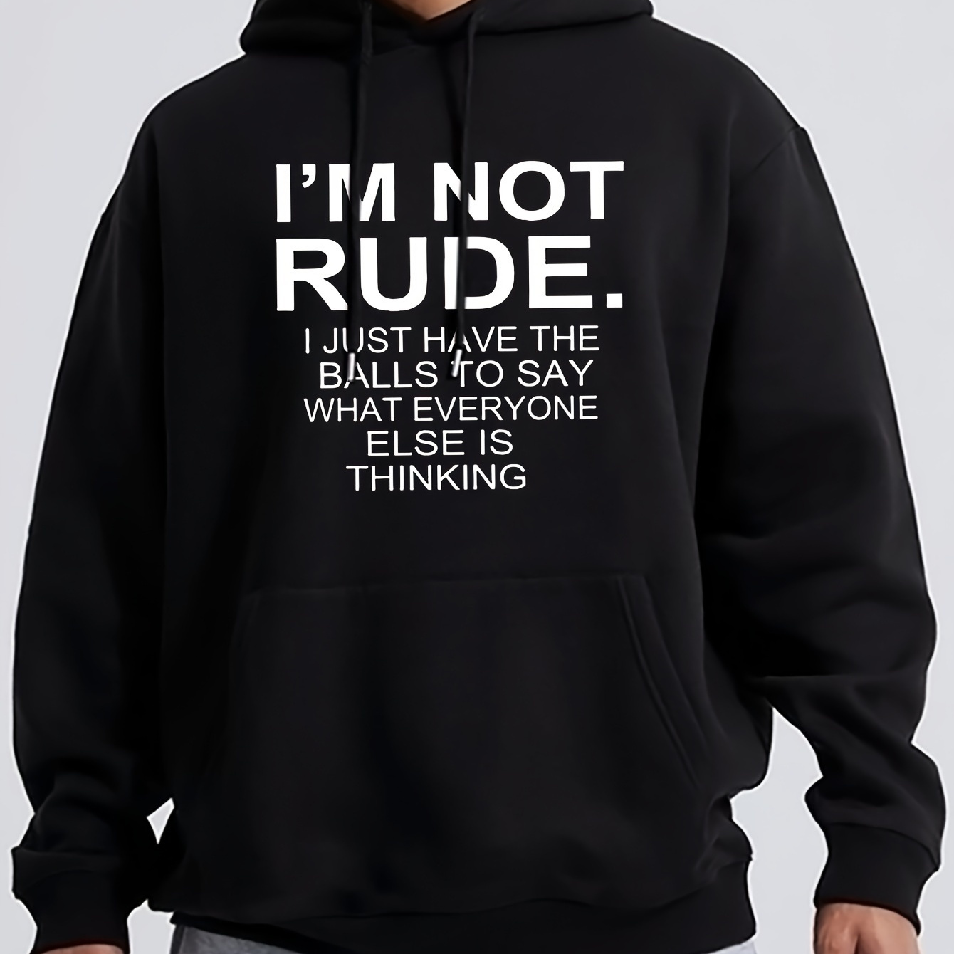 

Rude Print Men's Pullover Round Neck Hoodies With Kangaroo Pocket Long Sleeve Hooded Sweatshirt Loose Casual Top For Autumn Winter Men's Clothing As Gifts