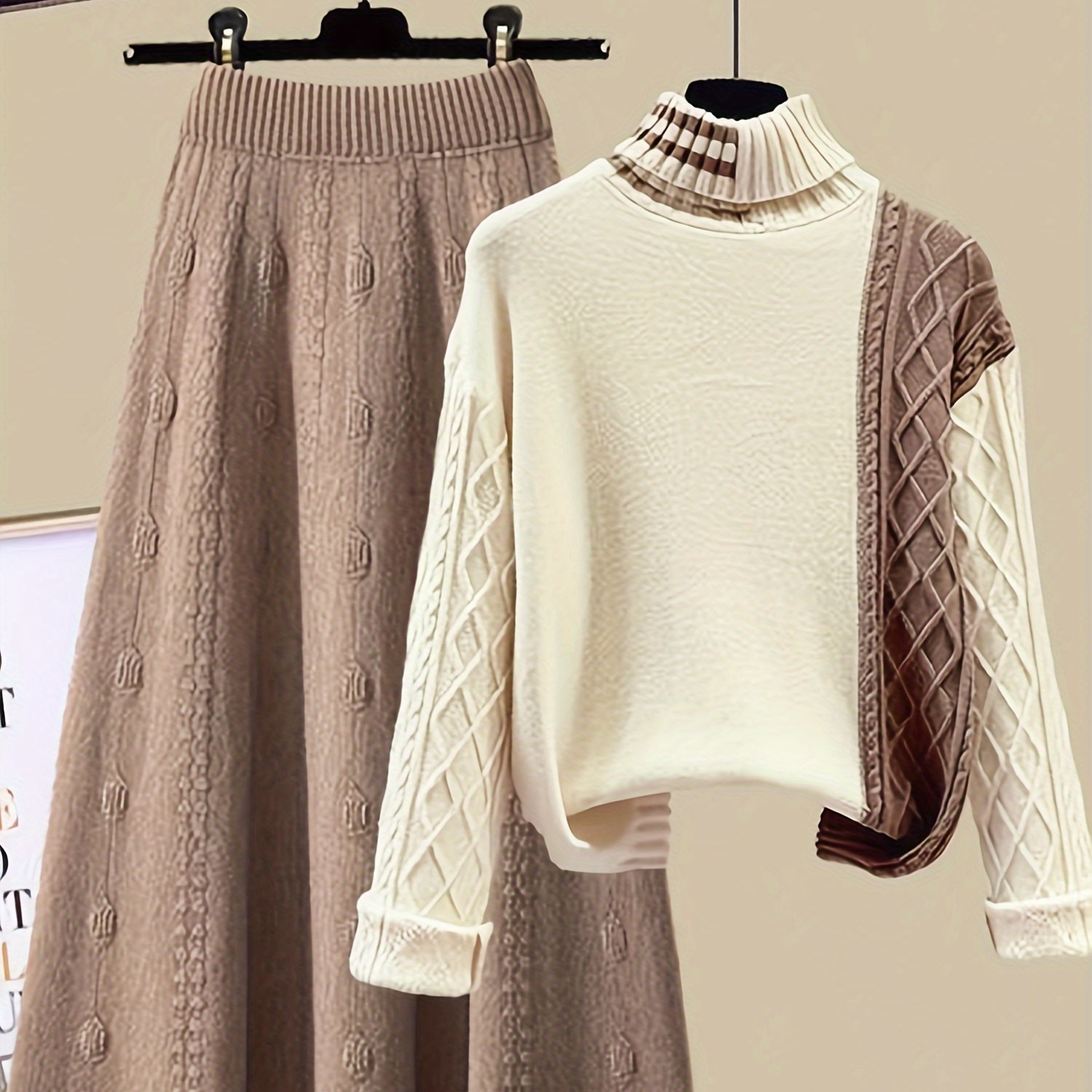 

Jwdx107 Lazy Fashion Gentle Contrast Color Sweater Half Body Knitted 2 Piece And Versatile