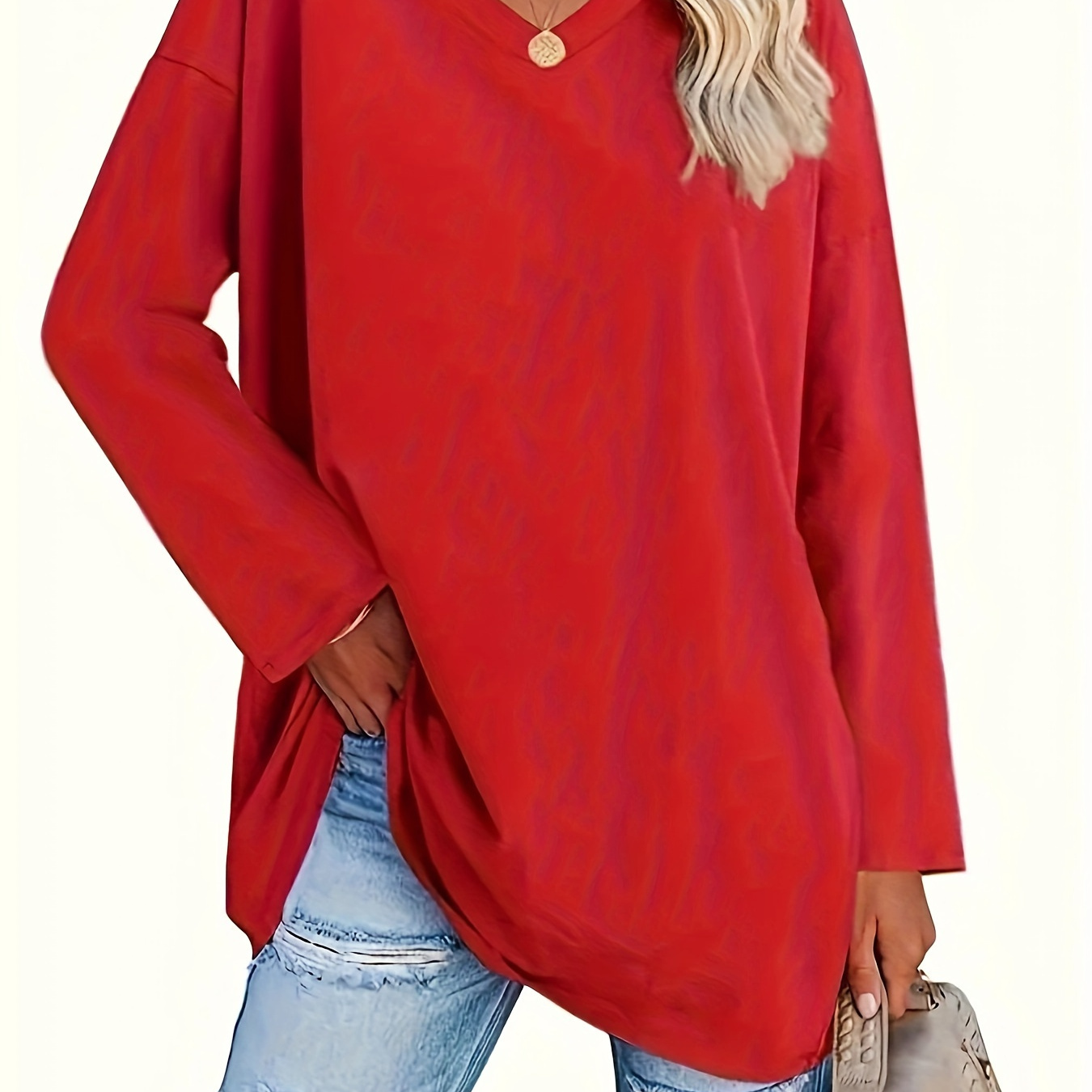 

's Plus Size V- Long T- - Top For /