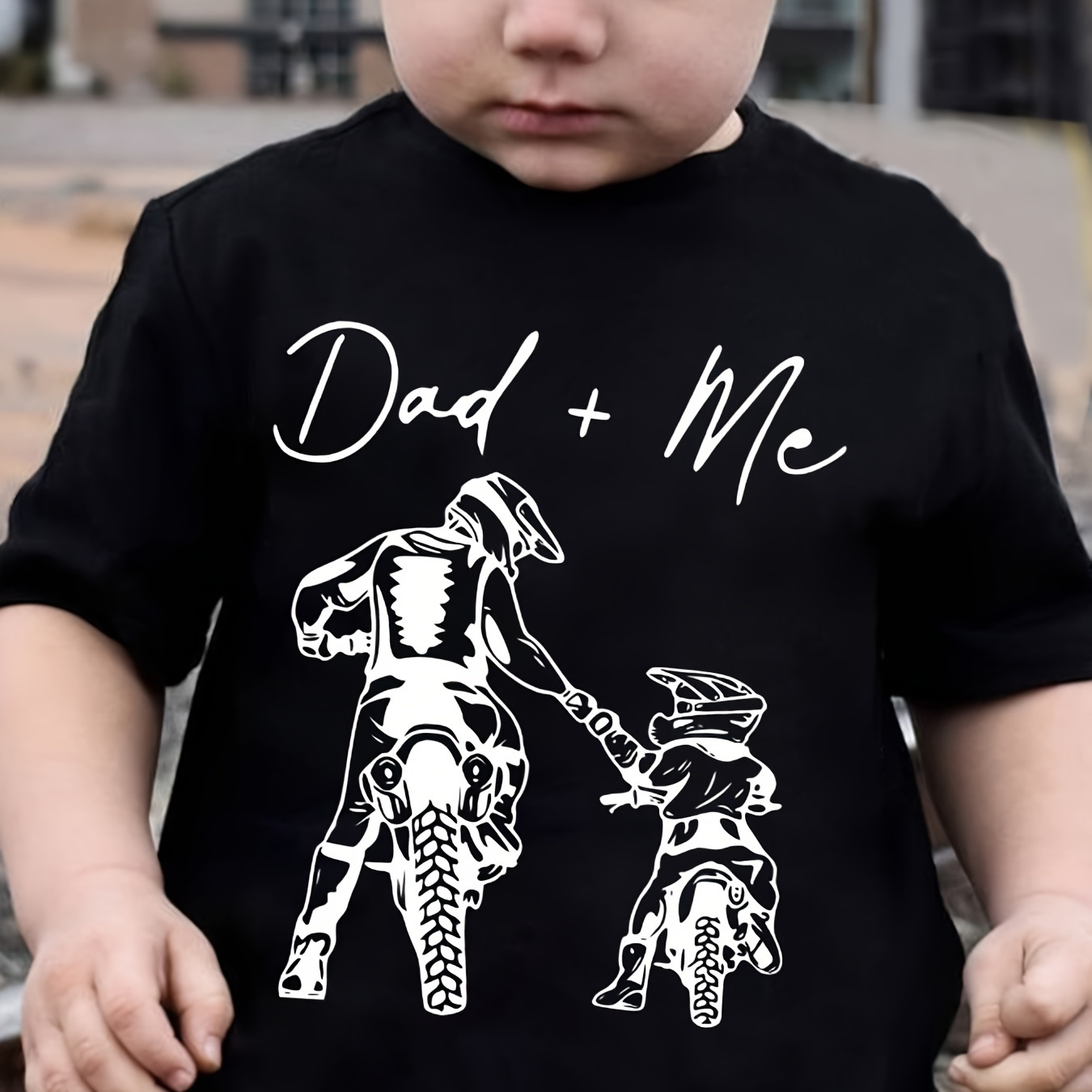 

Boy's Summer Casual Short Sleeve T-shirt - Dad + Me & Motorbike Riders Print Cool Comfy Tee Gift