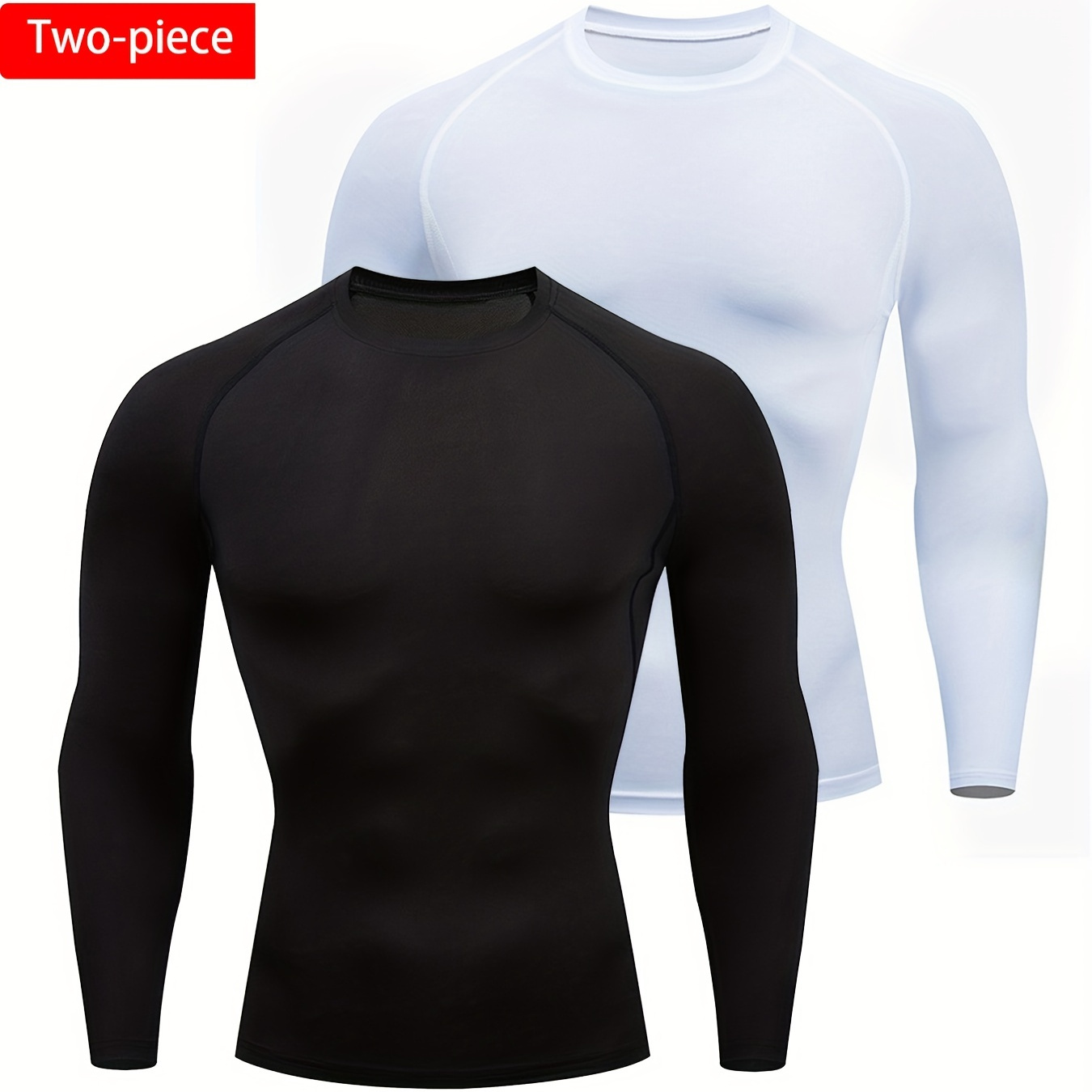 

2pcs Men's Quick Dry Compression Shirt - High Stretch, Breathable & Moisture Wicking For Outdoor Gym, Running & Fitness