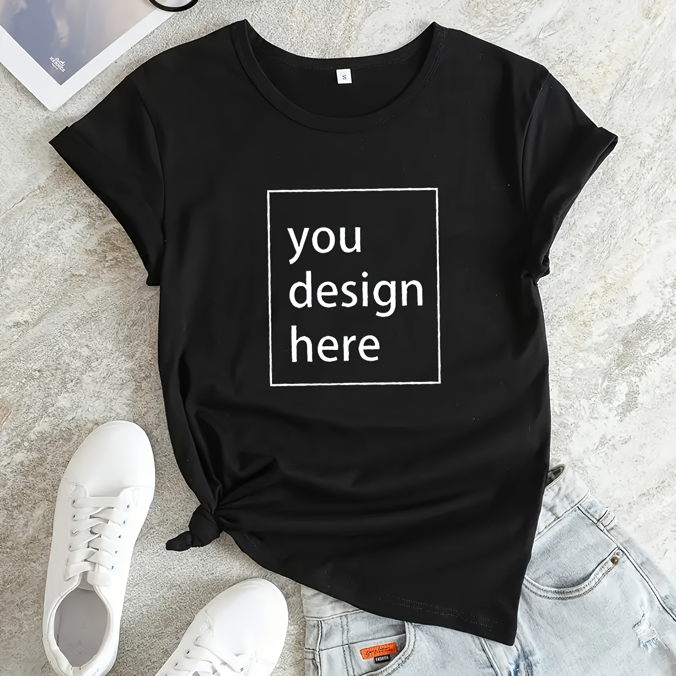 

Customized Picture Print T-shirt, Casual Short Sleeve Crew Neck T-shirt For Spring & Summer, Women's Clothing