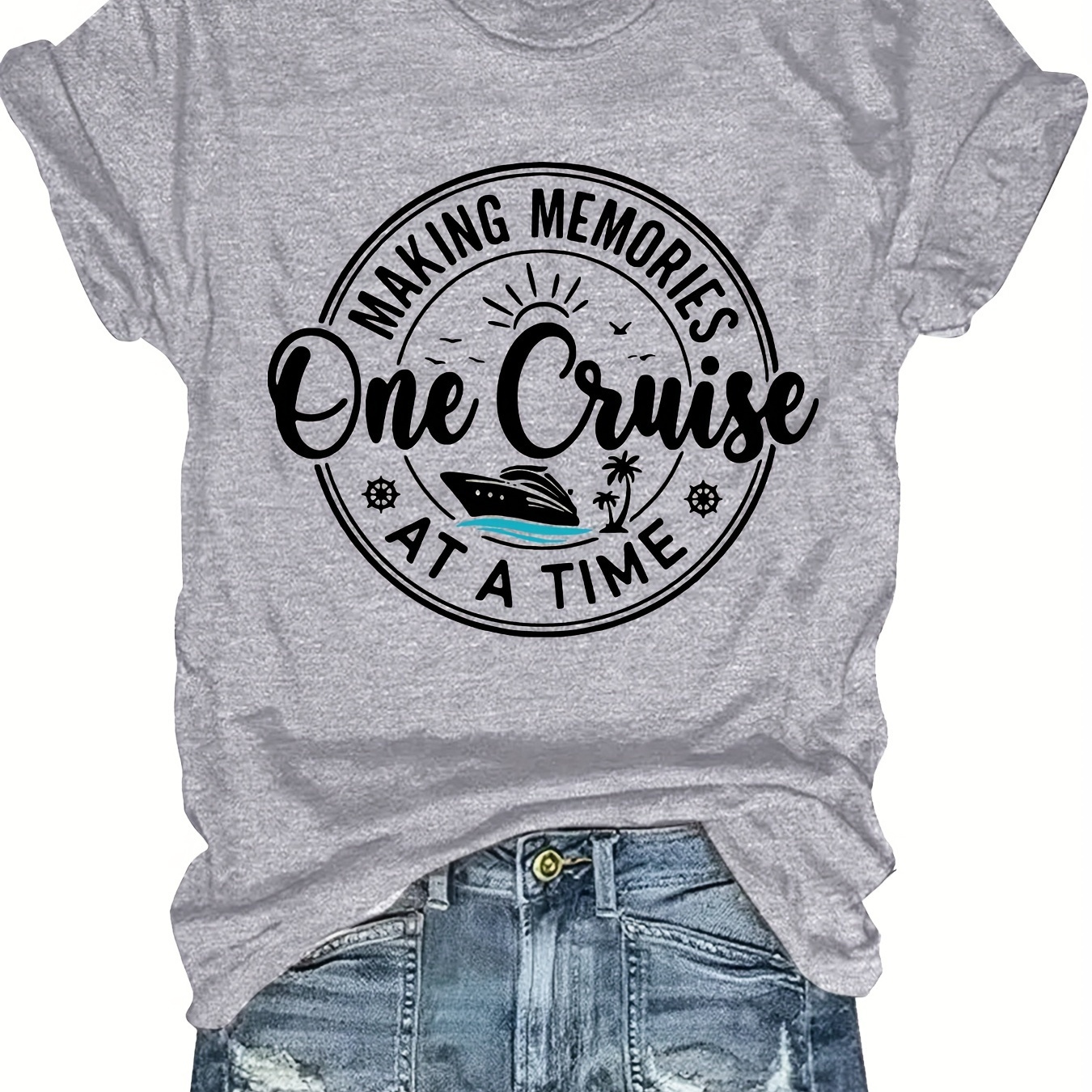 

Plus Size 1 Cruise Print T-shirt, Casual Crew Neck Short Sleeve T-shirt, Women's Plus Size clothing