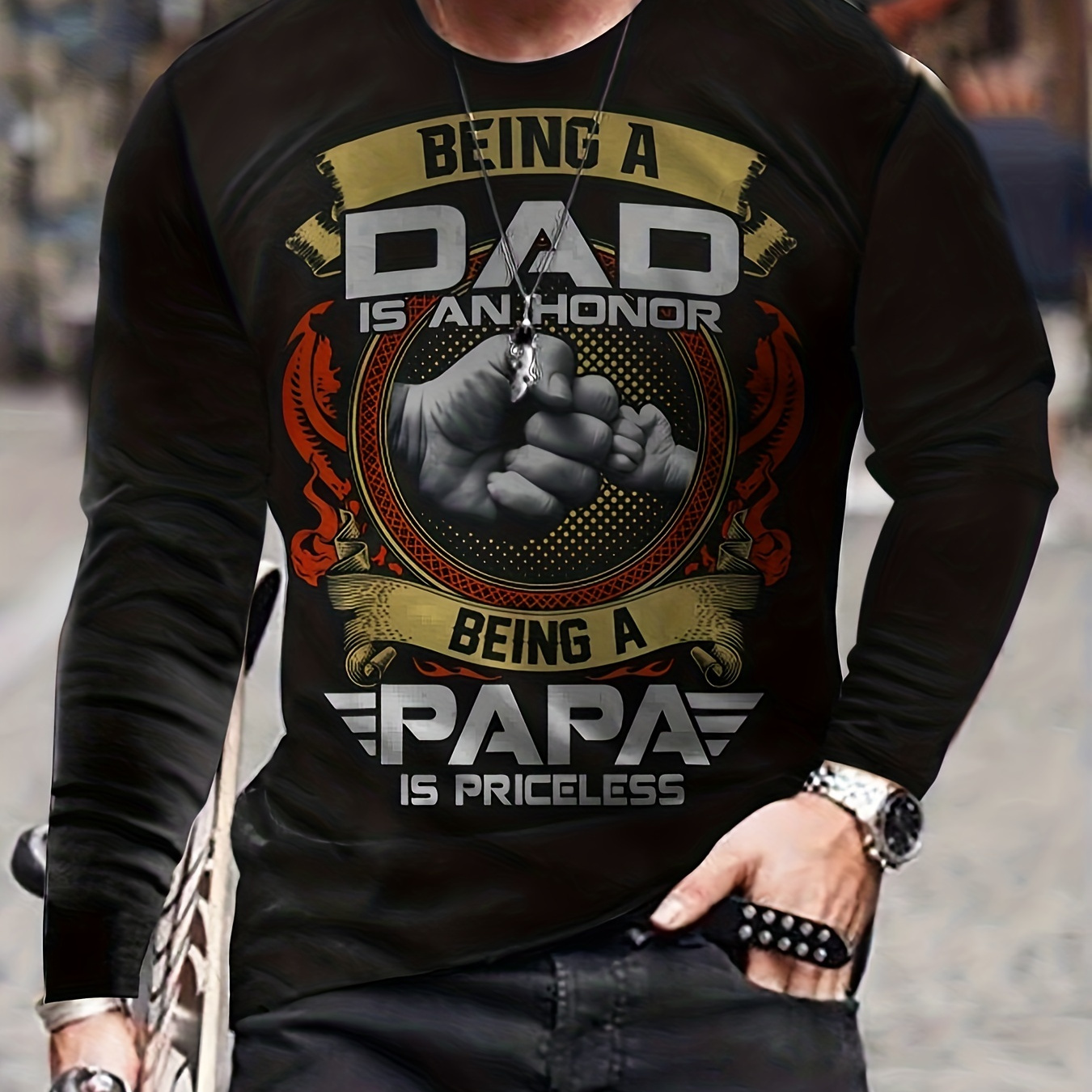 

A Dad Is An Print, Men's Long Sleeve Vintage Novelty T-shirt, Stylish Tees For Autumn, Mens Clothing