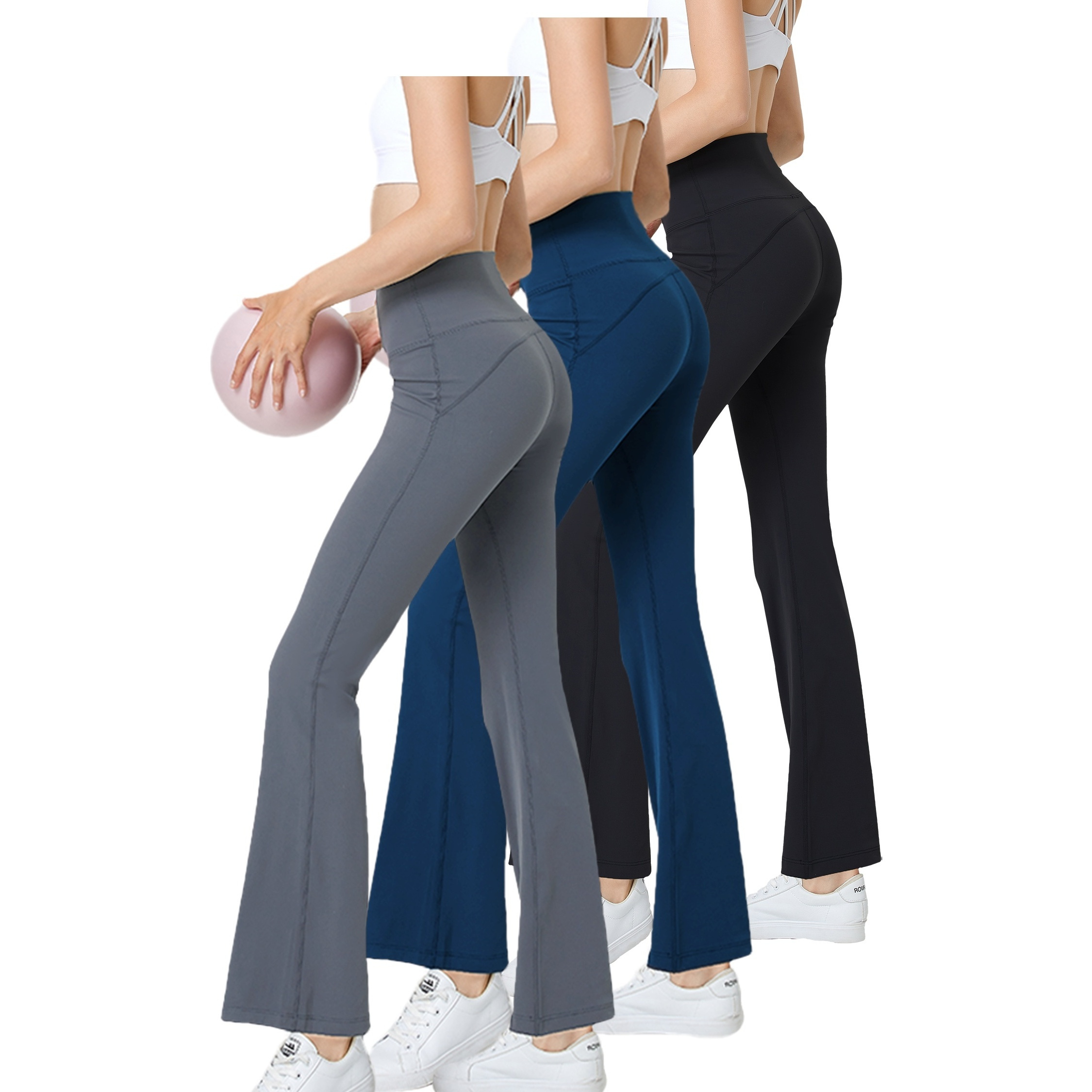 High Waist Yoga Flare Pants Tummy Control Pockets Women's - Temu Canada