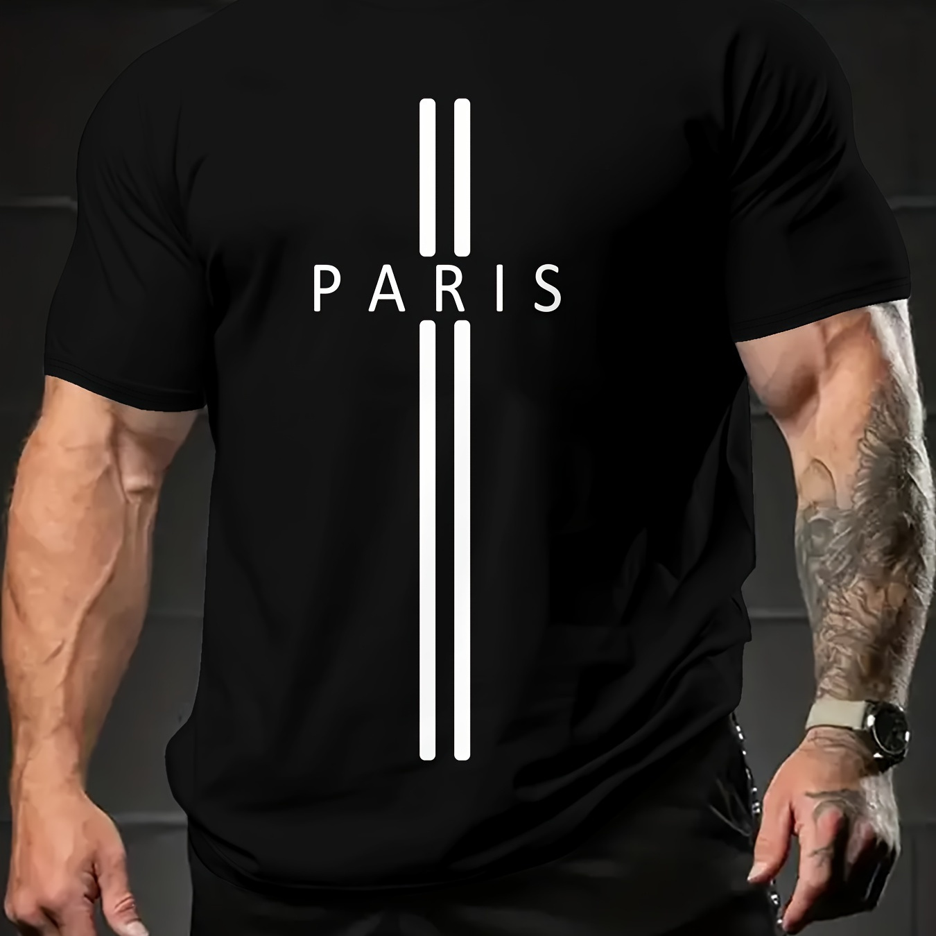 

Paris Alphabet Print Crew Neck Short Sleeve T-shirt For Men, Casual Summer T-shirt For Daily Wear And Vacation Resorts