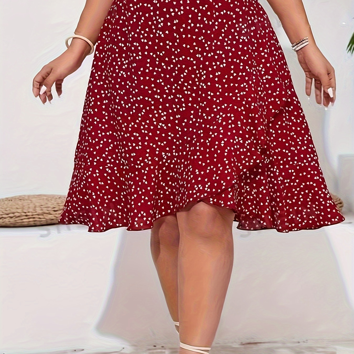 

Plus Size Heart Print Skirt, Elegant High Waist Skirt For Spring & Summer, Women's Plus Size Clothing