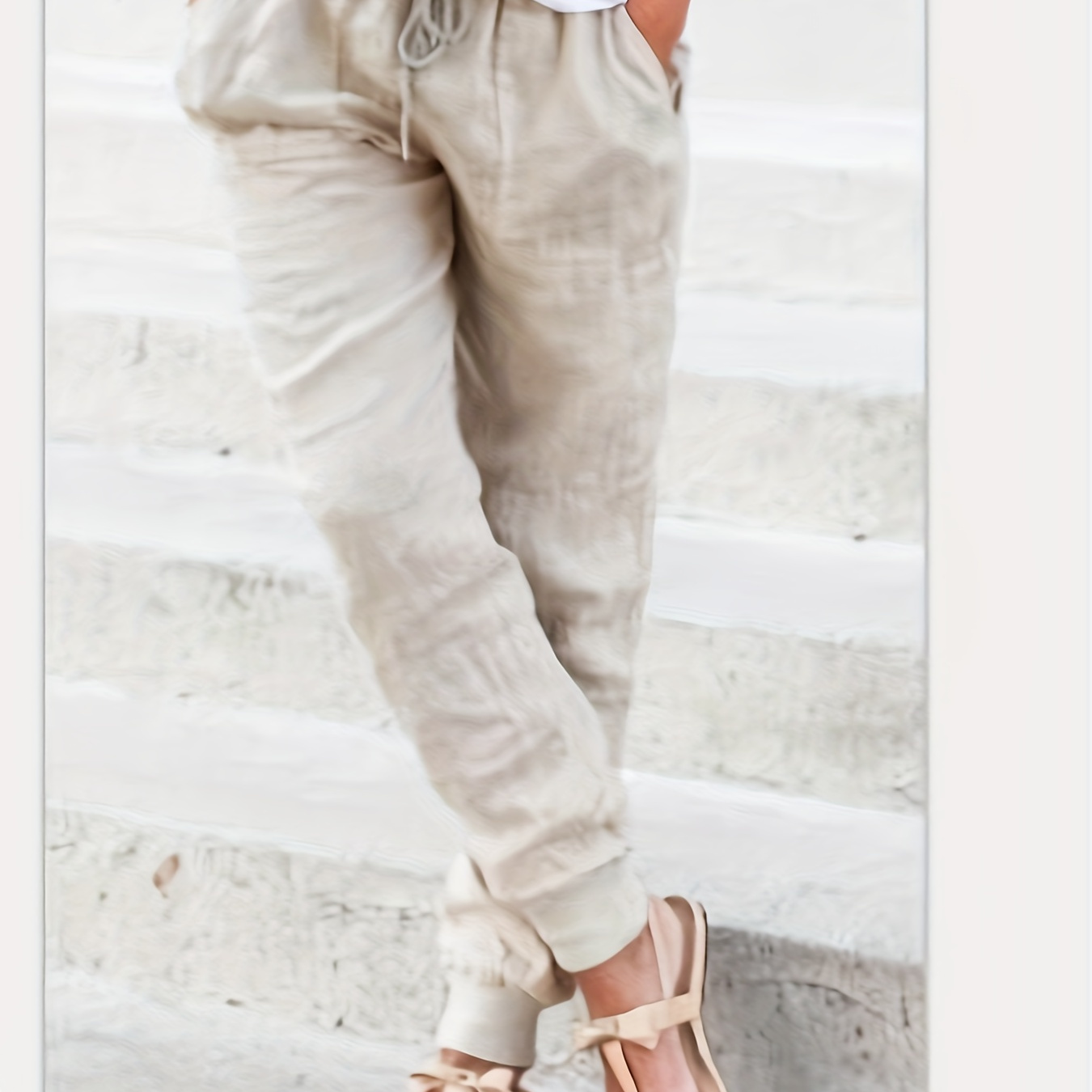 

Women's Casual Drawstring Joggers - Solid Color, Polyester, Machine Washable With Pockets