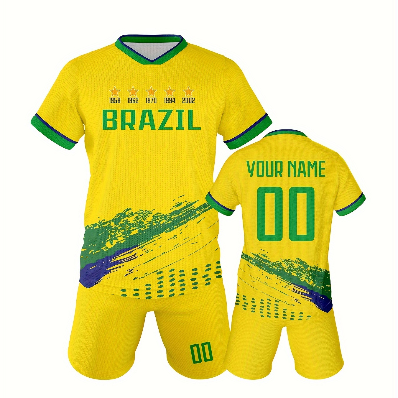 

2pcs Boy's Personalized Jersey - Customizable And & Brazil T- + -drying Set As