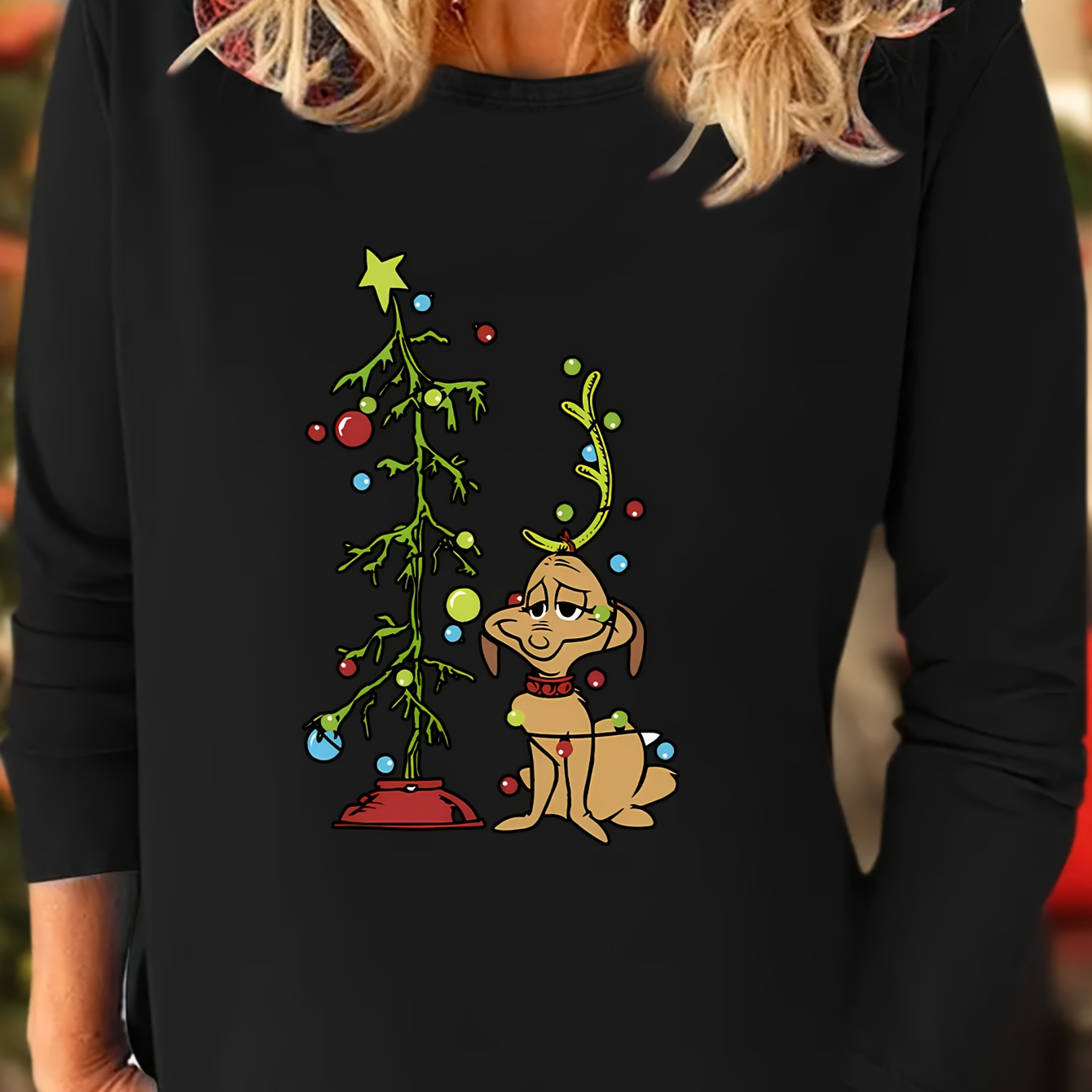 

Women's Cute Puppy & Tree Print Long Sleeve T-shirt - Casual, Stretchy Polyester , Machine Washable