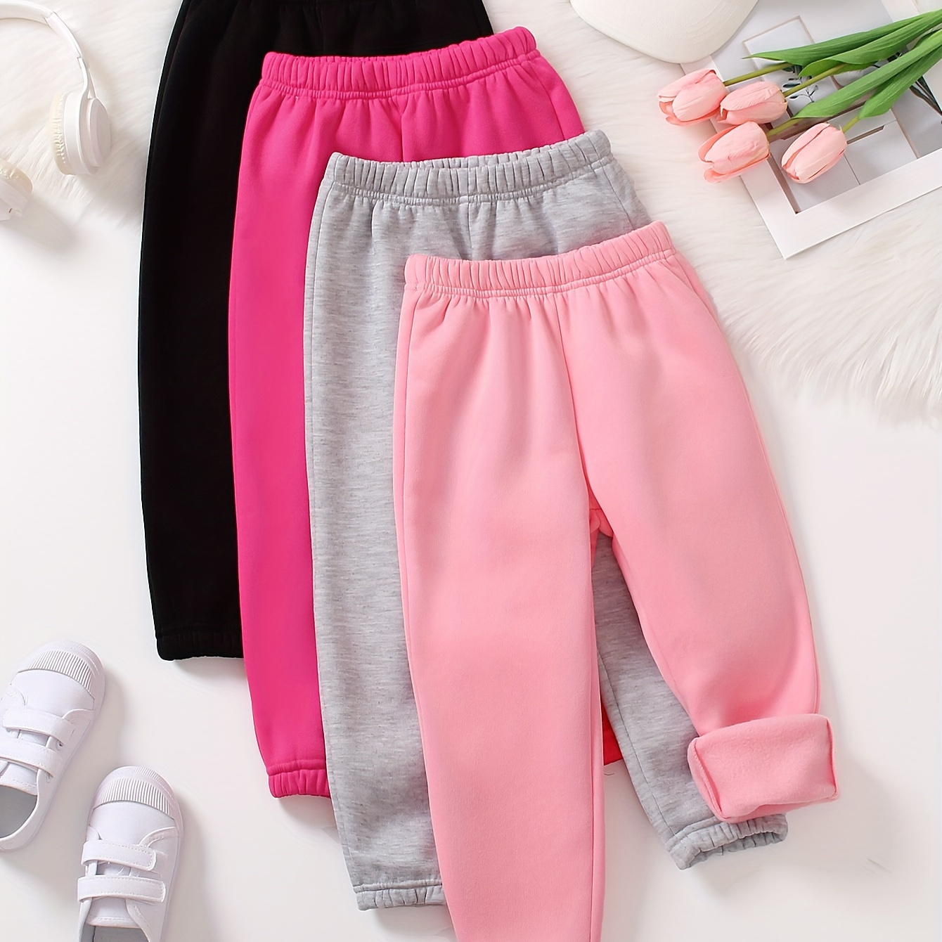 

4pcs/set & Colored Fleece Sweatpants Jogger Pants For & Fall