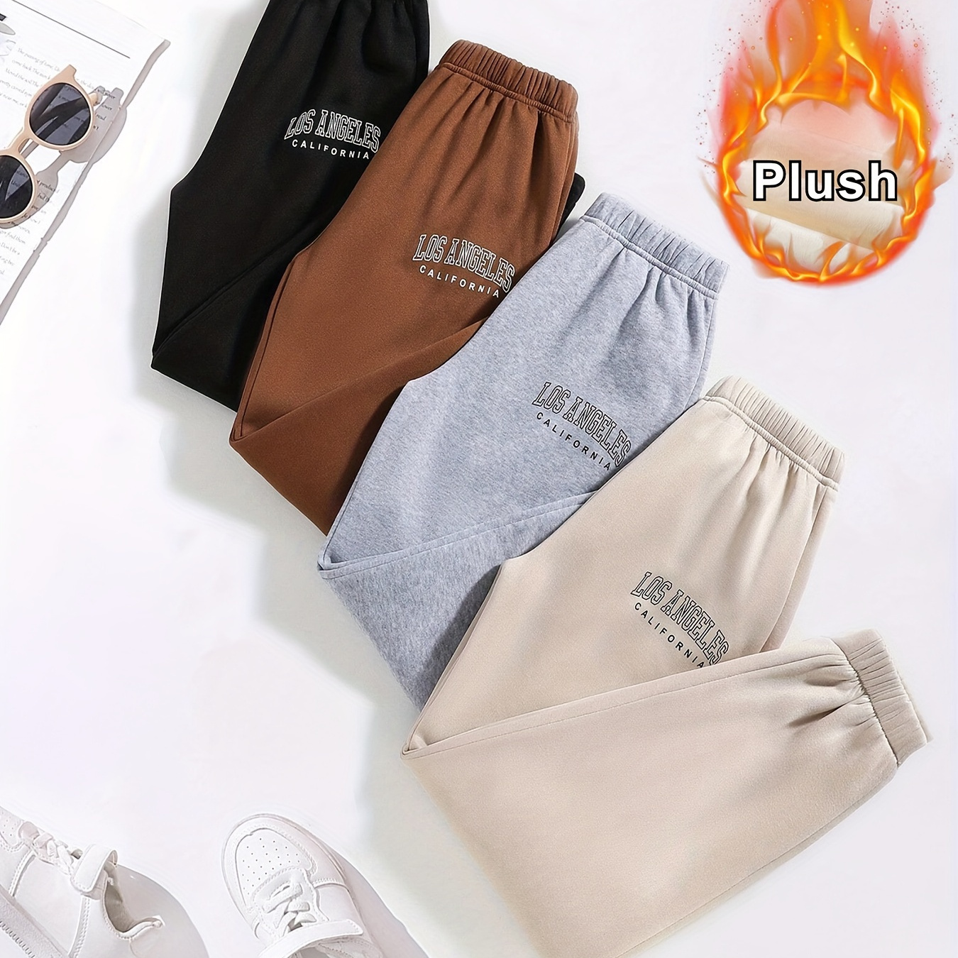 

4pcs Girls Trendy & Casual Los Angeles California Print Jogger Pants Set For Spring & Fall Outdoor Activities