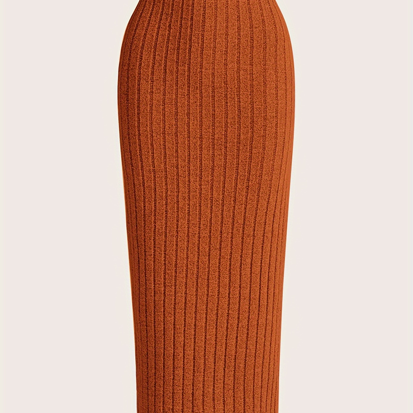 

High-waist Ribbed Knit Pencil Skirt, 100% Polyester, Solid Color, Elegant Bodycon Midi Skirt For Women, With Rib-knit Detail, For Spring/summer/fall