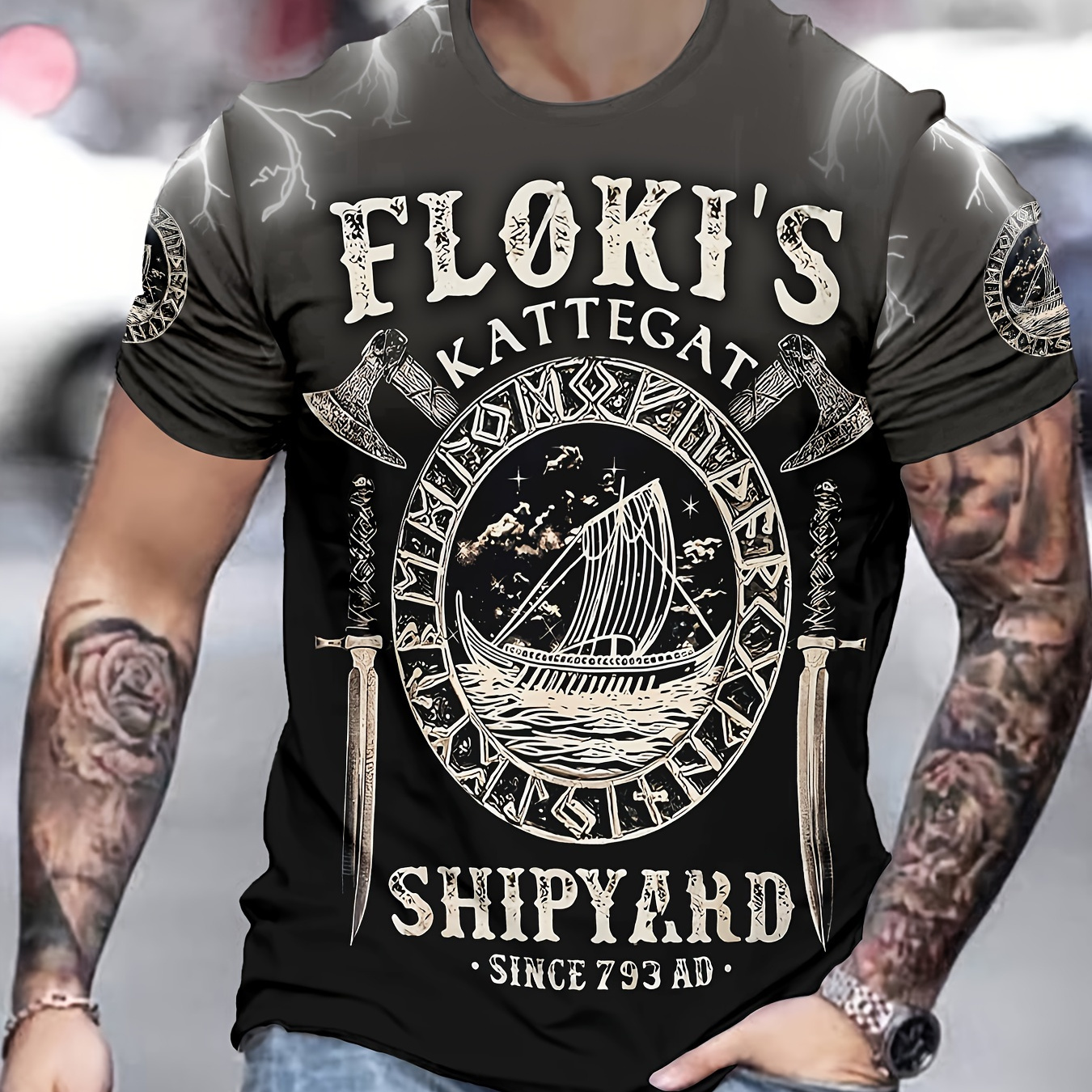 

Men's Ship Graphic Print T-shirt, Short Sleeve Crew Neck Tee, Men's Clothing For Summer Outdoor