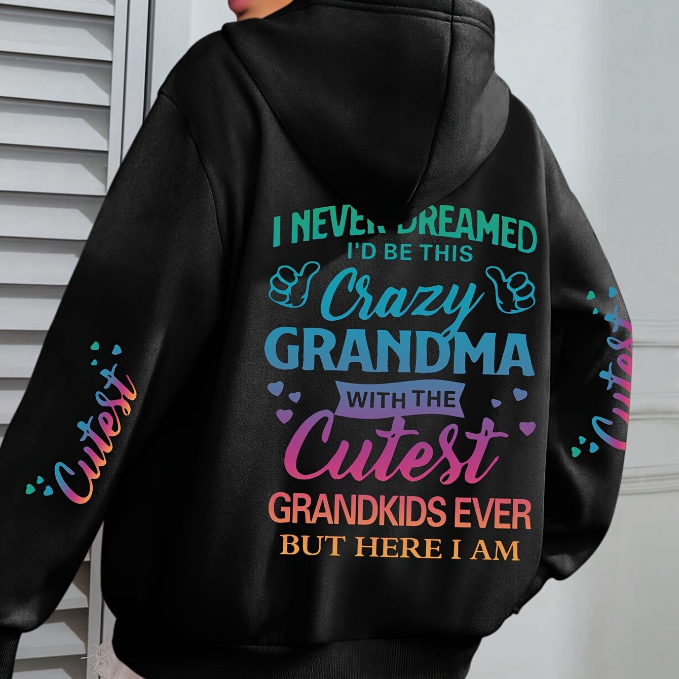 

Women's Plus Size Casual Hoodie With "crazy Grandma" Slogan, 100% Polyester Knit Fabric, Long Sleeve Pullover With Pocket, Fall/winter Hooded Sweatshirt