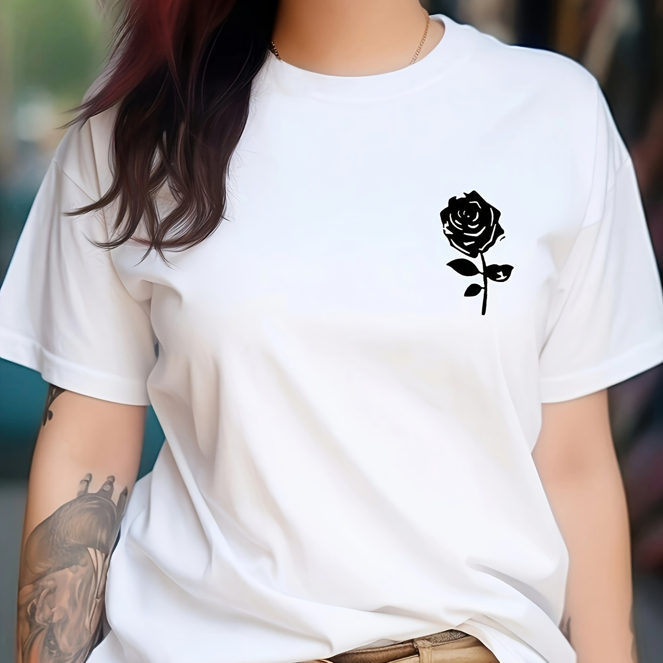 

Floral Print T-shirt, Short Sleeve Crew Neck Casual Top For Summer & Spring, Women's Clothing
