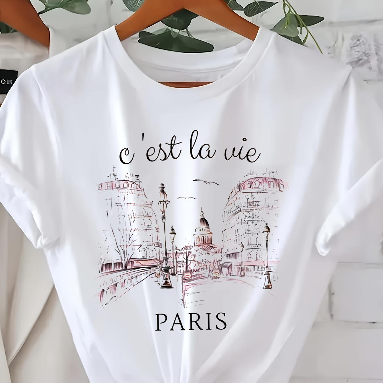 

Graphic Print T-shirt, Short Sleeve Crew Neck Casual Top For Summer & Spring, Women's Clothing