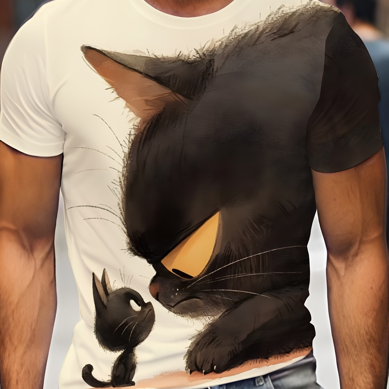 

Cats Looking At Each Other Print Plus Size Men's Short Sleeve T-shirt, Trendy Versatile Breathable Tees, Vintage & Casual Style