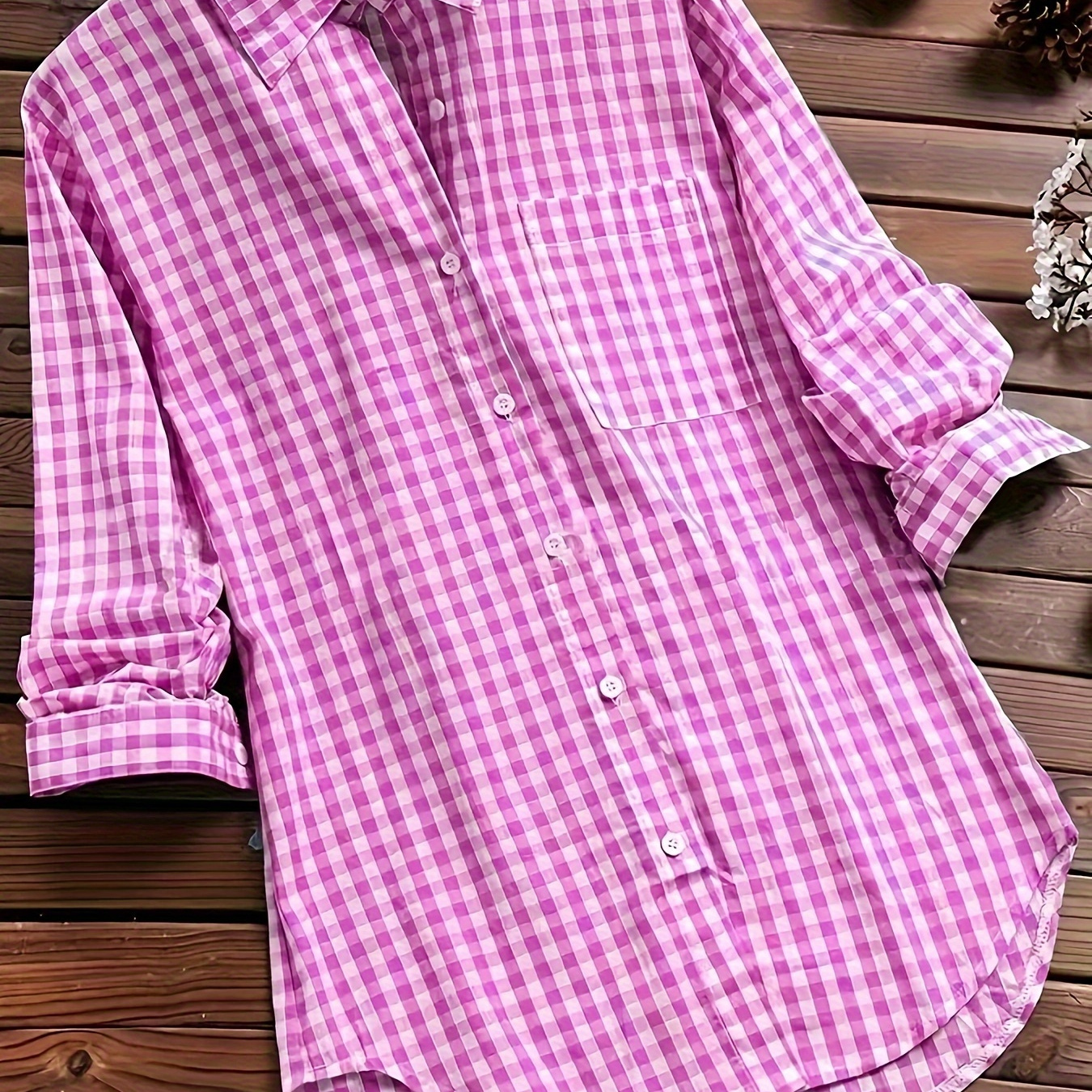 

Plaid Print Open Front Shirt, Lapel Neck Pocket Long Sleeve Cardigans Top For Spring & Fall, Women's Clothing