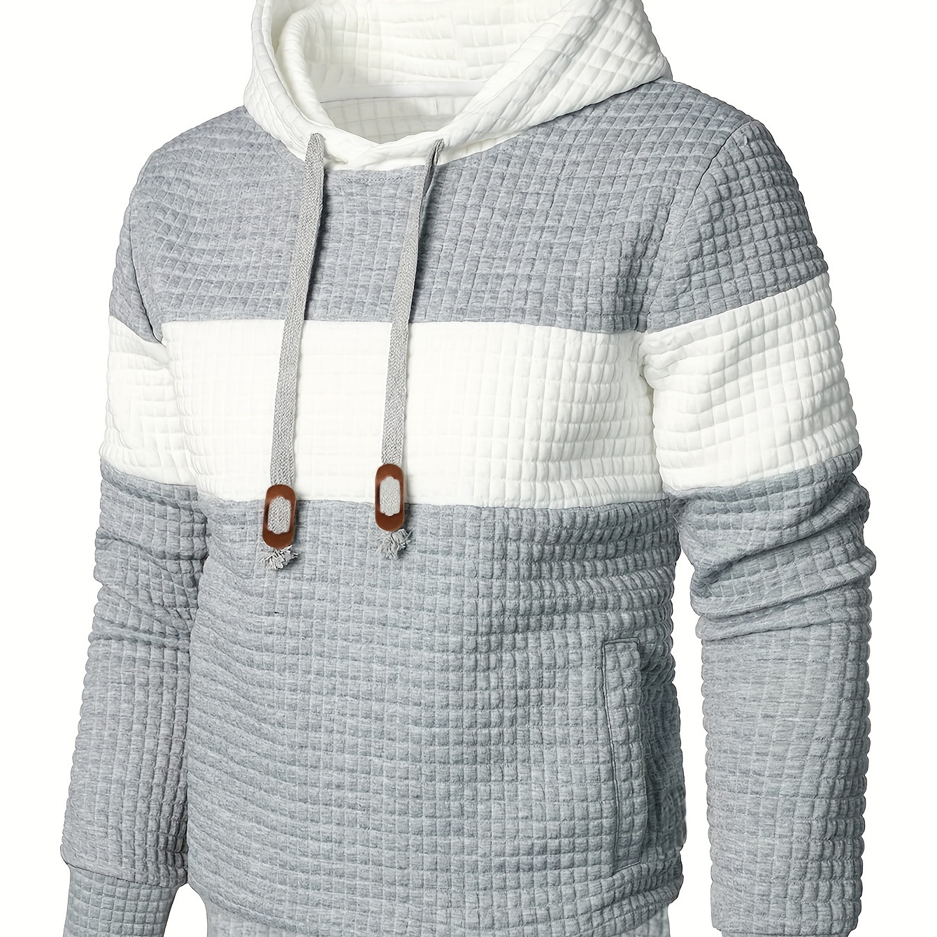 

Plus Size Men's Contrast Color Hooded Sweatshirt For Winter, Men's Clothing