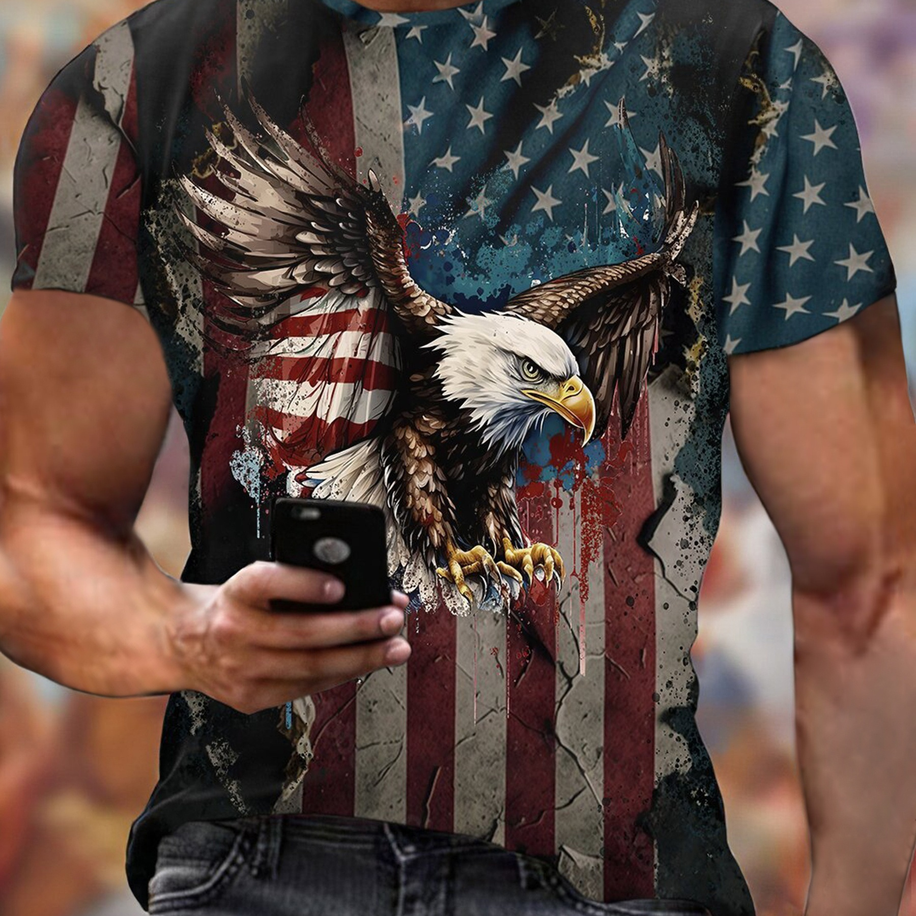 

Men's Eagle Print T-shirt, Casual Short Sleeve Crew Neck Tee, Men's Clothing For Outdoor