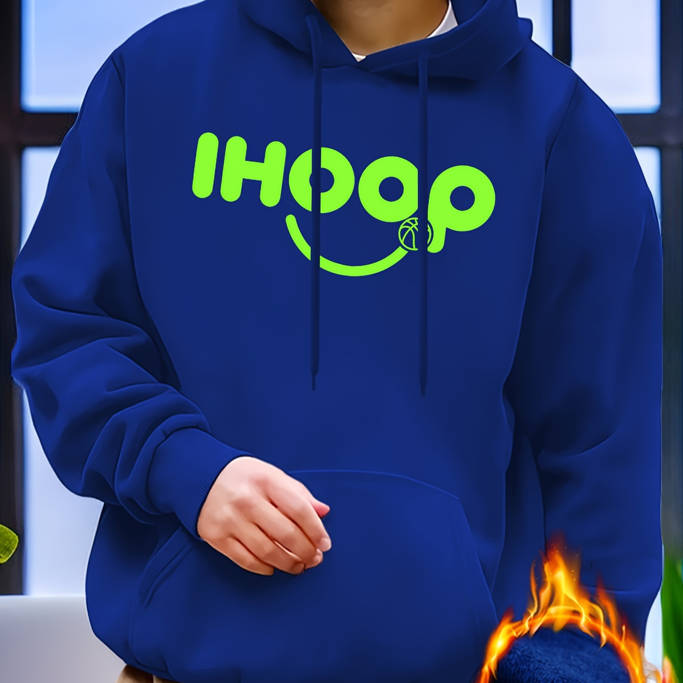 

''ihoop'' Print Hoodies For Men, Graphic Hoodie With Kangaroo Pocket, Comfy Loose Trendy Hooded Pullover, Mens Clothing For Autumn Winter