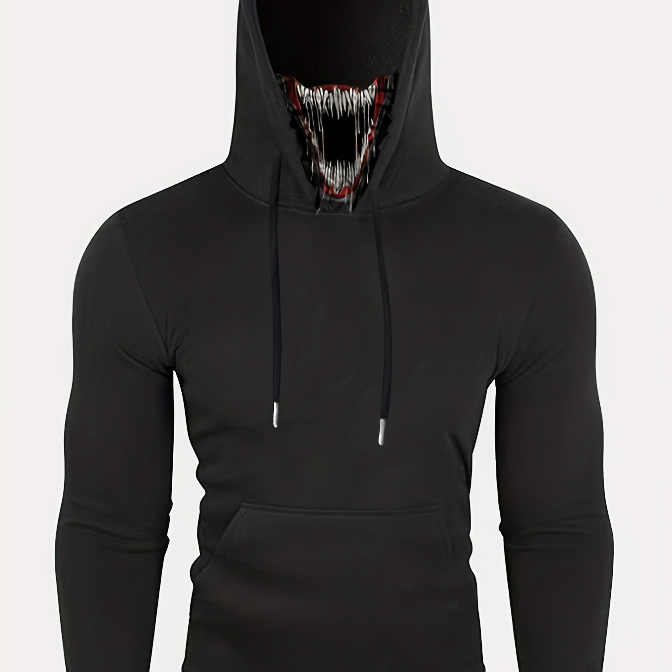 

Plus Size Mens Face Cover Hoodies, Casual "monster" Graphic Drawstring Hooded Sweatshirt With Multicolor, Comfortable Oversized Pullover