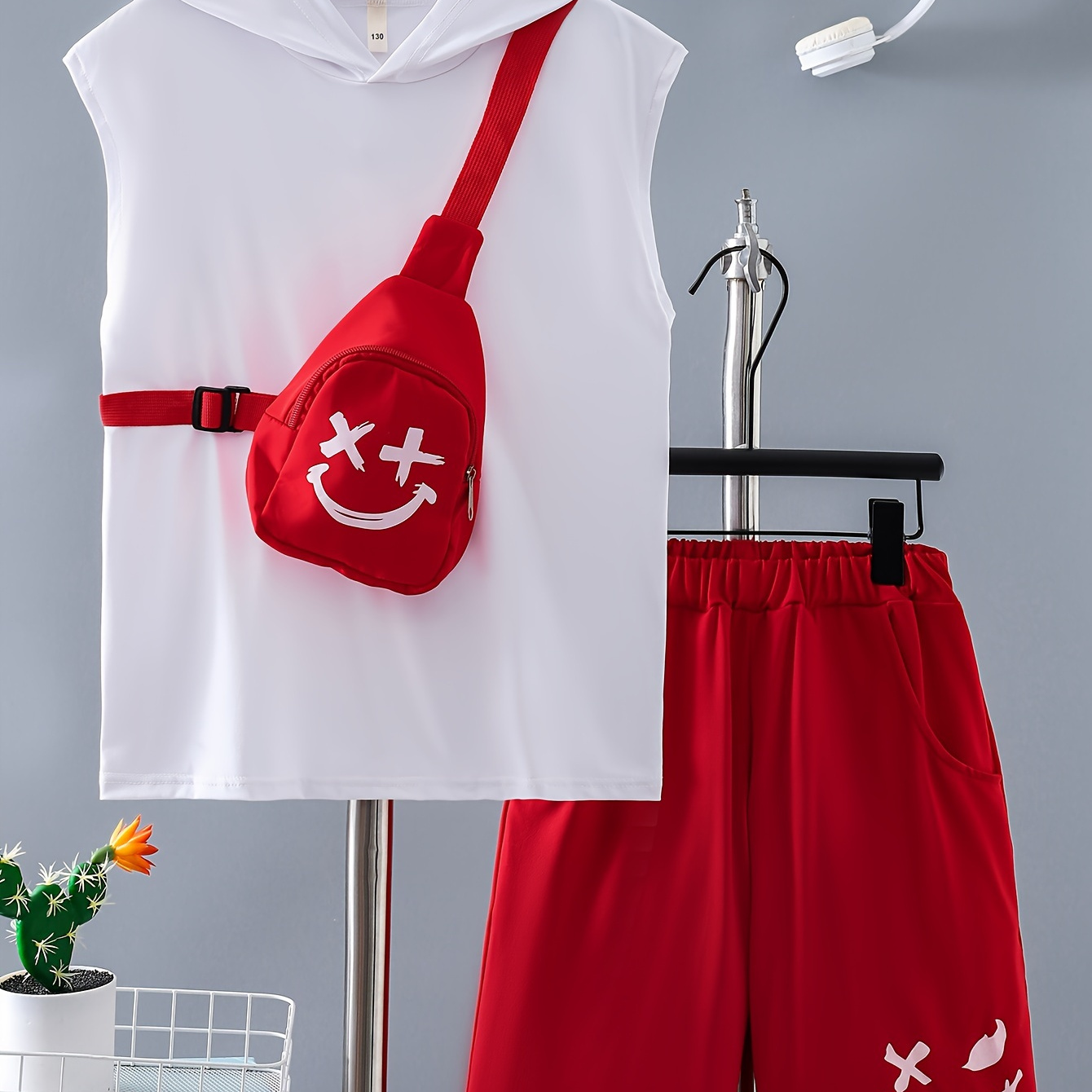 

3pcs Boys Casual Versatile Tank Top & Bag & Shorts Set, Cool, Lightweight And Comfy Summer Clothes