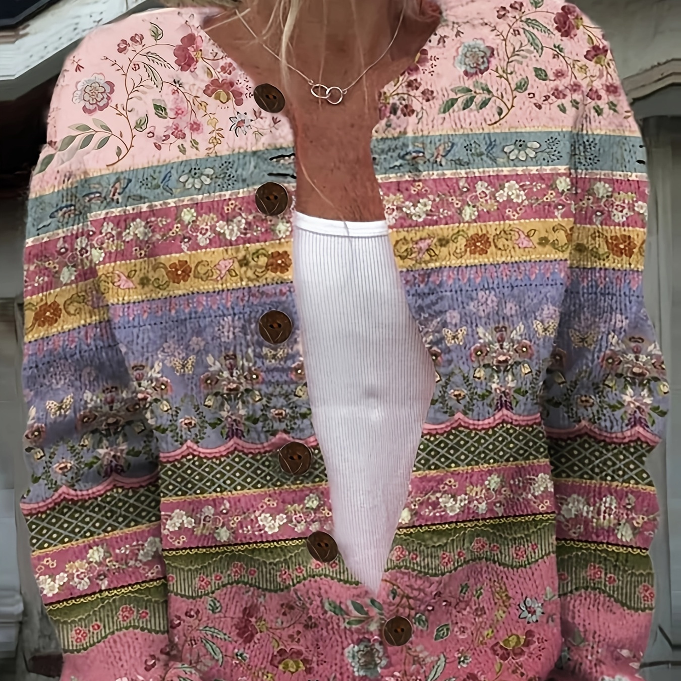 

3d Printed Floral Print Cardigan In
