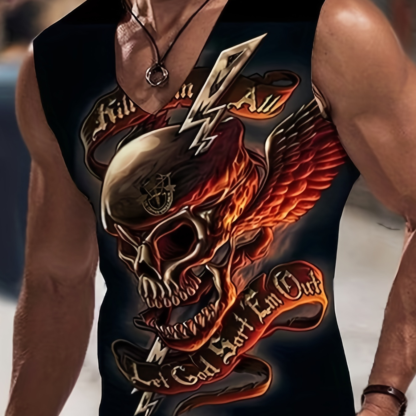 

Men's Novelty 3d Skull With Wings Graphic Tank Top For Summer, Trendy Elastic Sleeveless T-shirt For Males, Best Seller Gifts, Plus Size