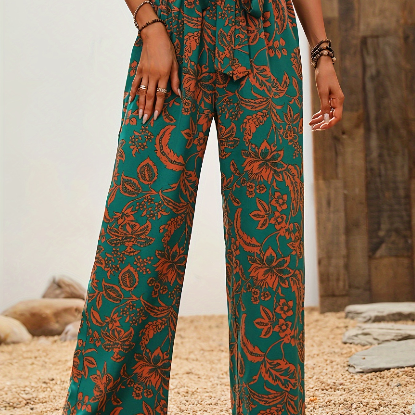 

Floral Print Straight Leg Pants, Casual Drawstring Loose Pants For Every Day, Women's Clothing