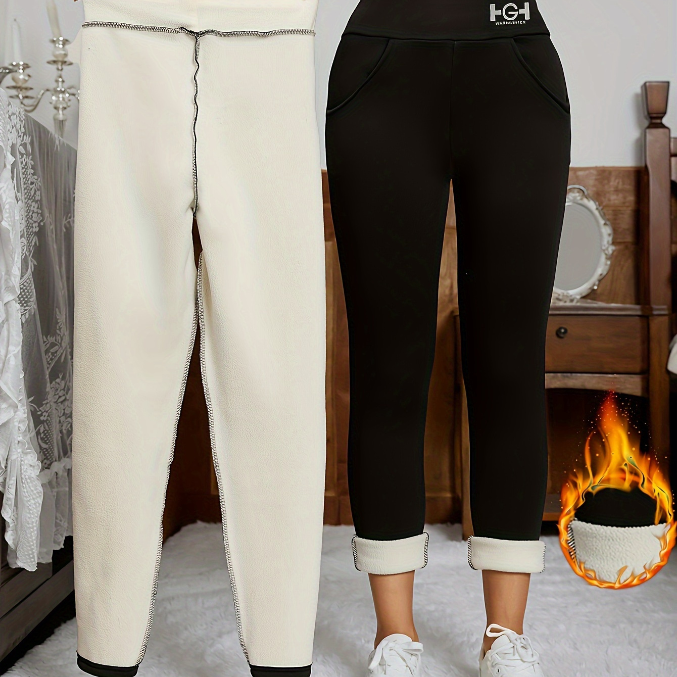 

Women's Cozy Warm Thermal Pants With Pockets - Stretchy & Comfortable Fleece Lined Leggings For Fall/winter