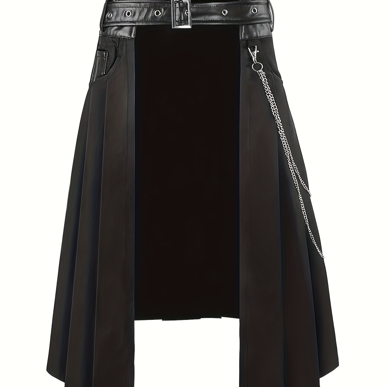 

1pc Gothic Asymmetrical Pleated Skirt, Tribal Style Punk Rock Medieval-inspired, Polyester Woven Fabric, Solid Color, Non-stretch, , Adult Skirt